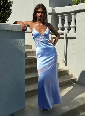 On Postcards Tie Split Maxi Dress Blue Effortless Elegance Waist-Cinching