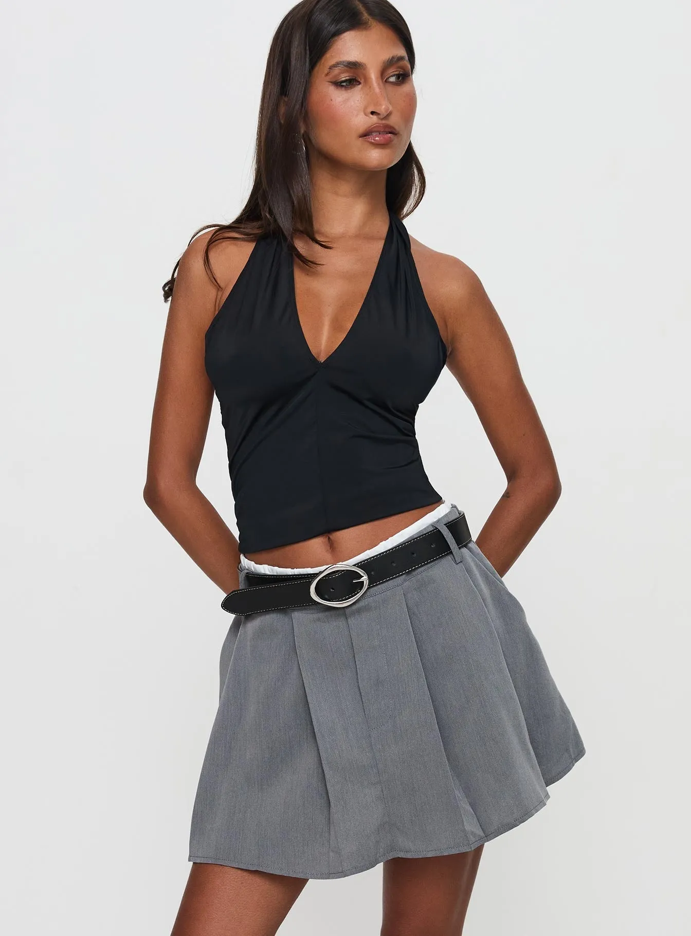 Mid Length Simulations Pleated Mini Skirt Grey