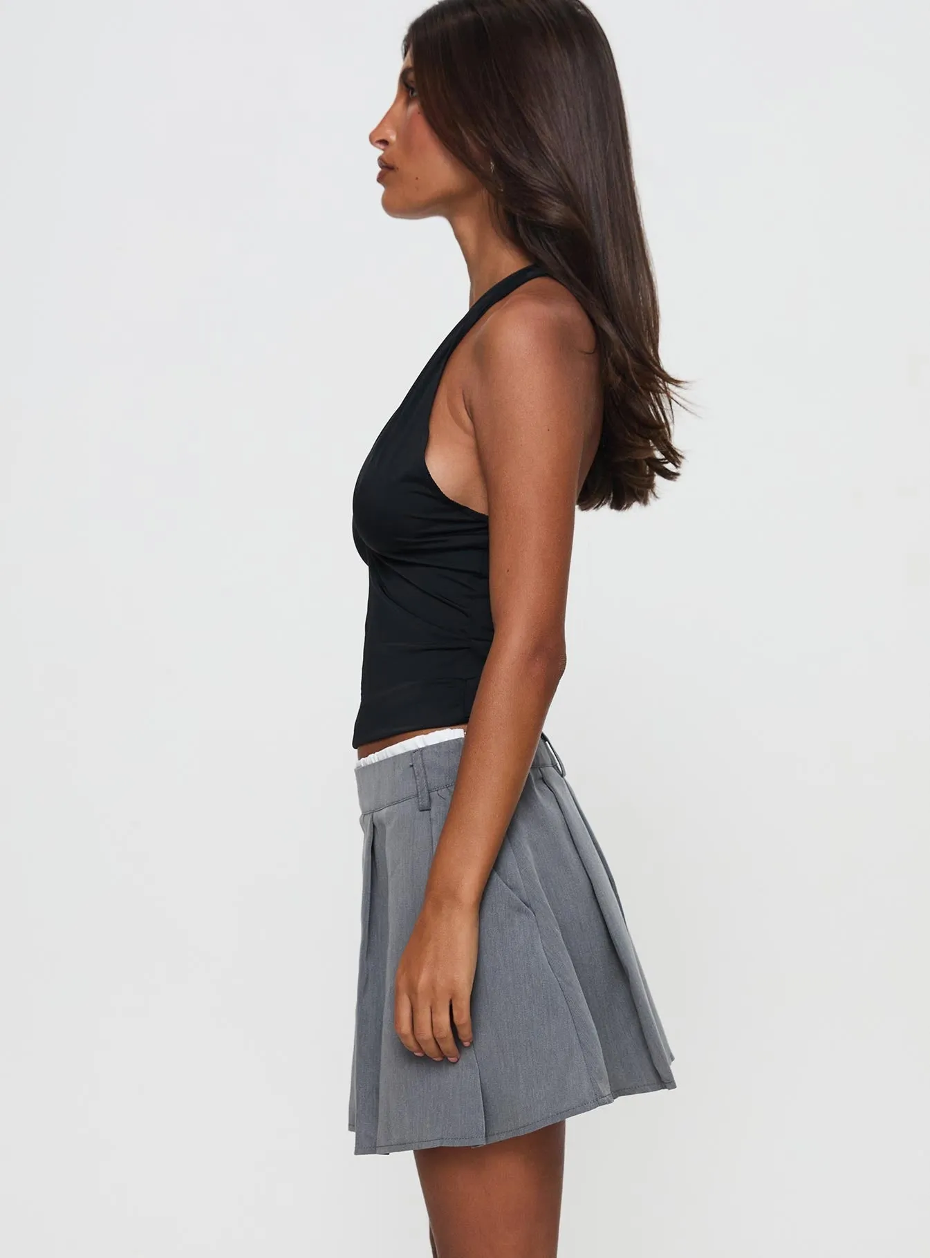 Crossback Strap Simulations Pleated Mini Skirt Grey