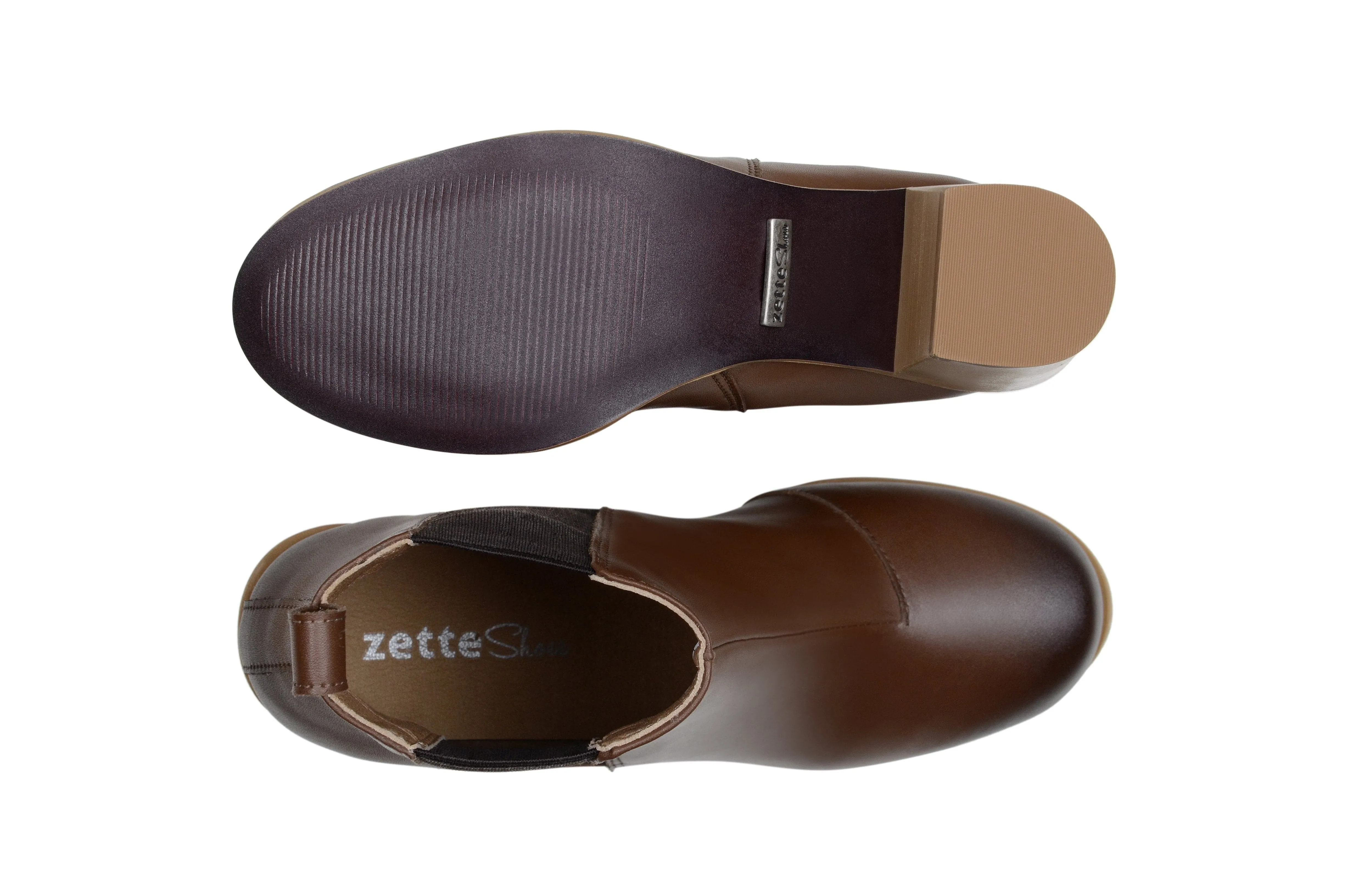 'Sinead' vegan leather chelsea boot by Zette Shoes - cognac Padded Interior Work Commute Durable Leather