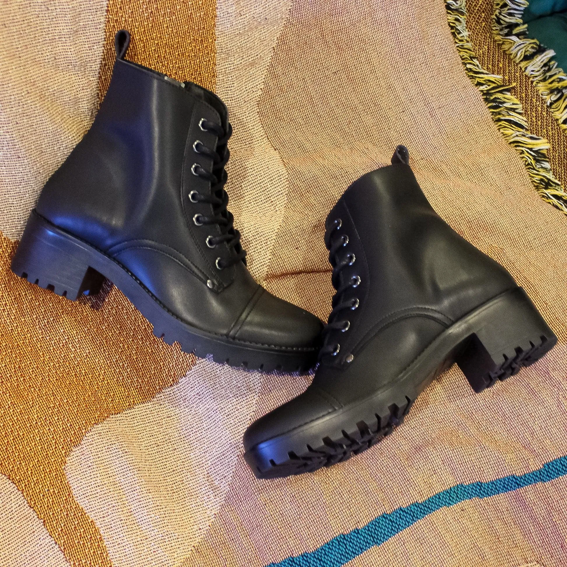 Heat Resistant Coating Cushioned Step All Day Wear 'Siobhan' vegan-leather lace-up boot for women by Zette Shoes - black