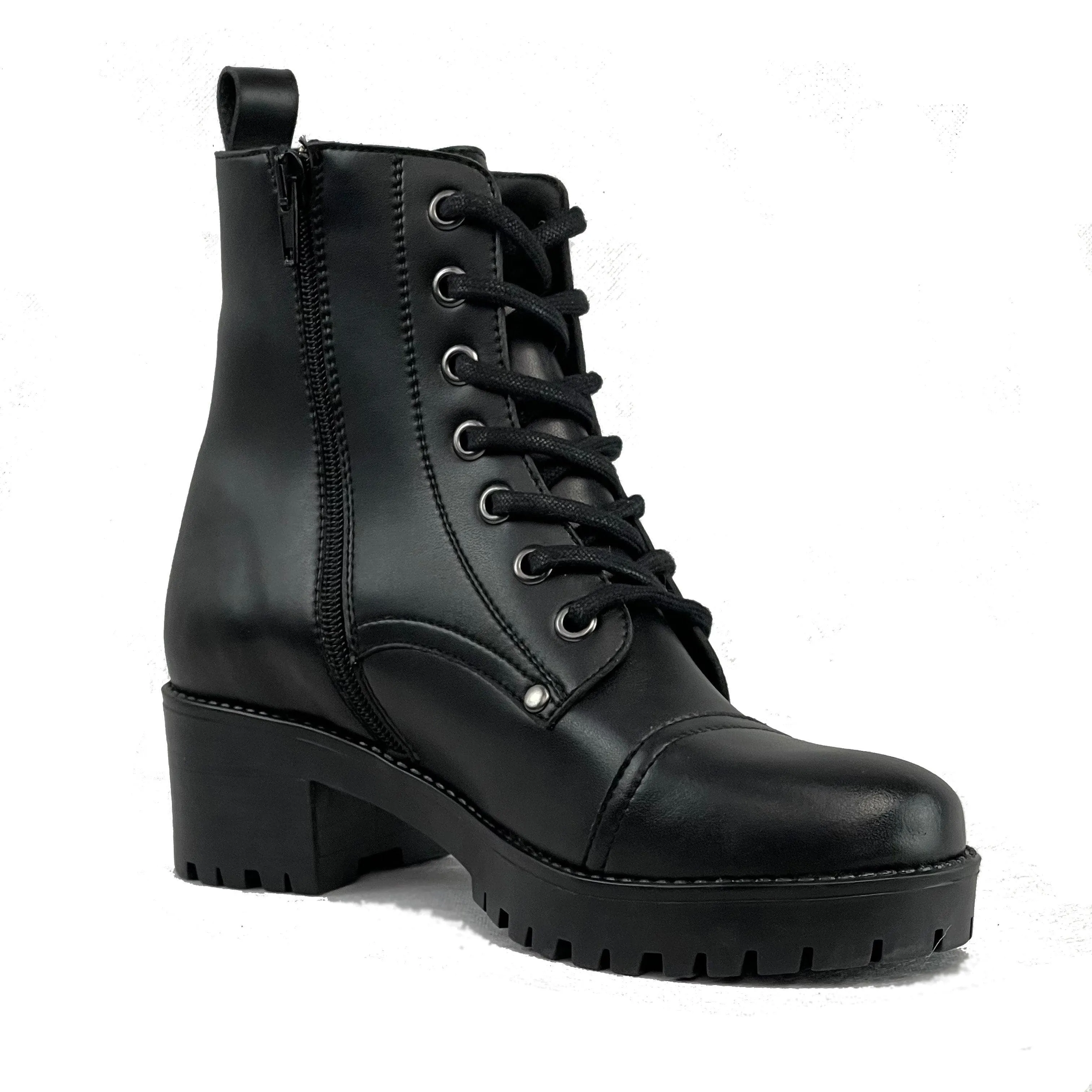'Siobhan' vegan-leather lace-up boot for women by Zette Shoes - black Sturdy sole Durable Shell Winter Walker