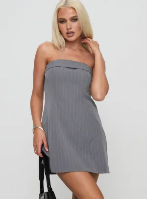 Kaladin Strapless Mini Dress Grey Asymmetric-Neck Chill Moment