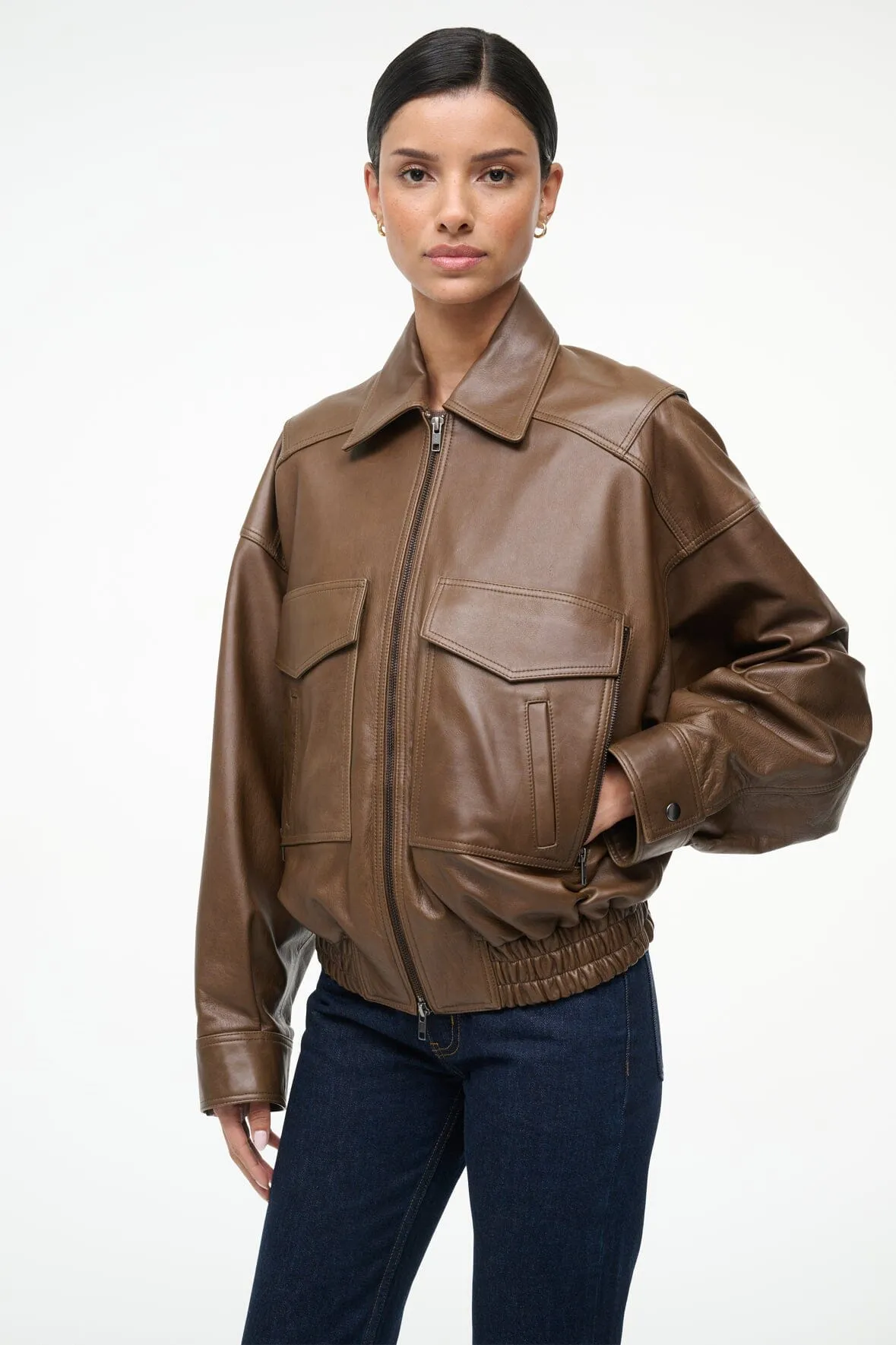 Stretch Paneling Multi Purpose Layer EUGENE LEATHER JACKET | TRUFFLE