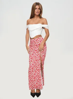 Octalie Maxi Skirt Red Floral All Day Fit Sequined Finish