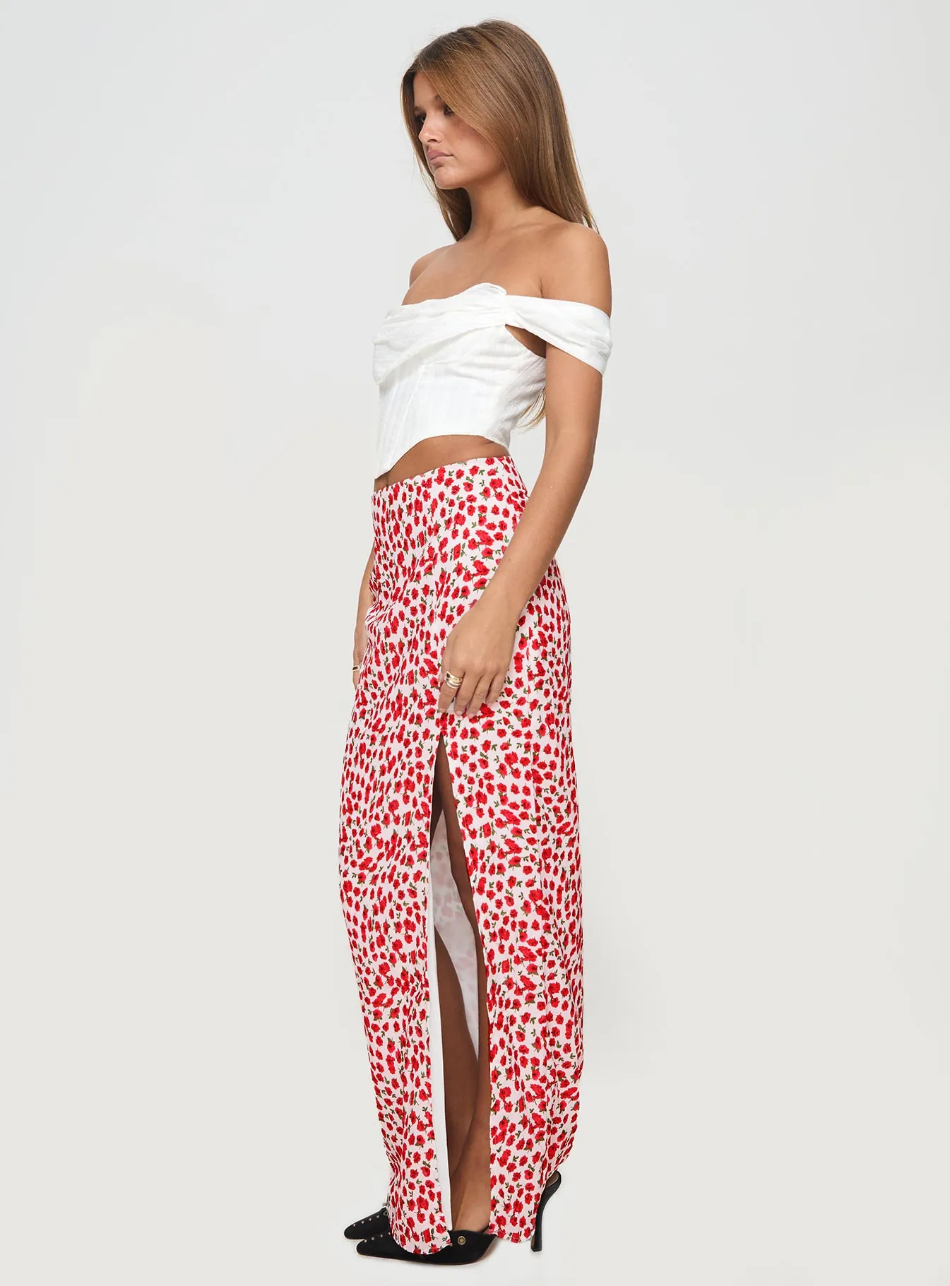 Octalie Maxi Skirt Red Floral understated look Airy Look