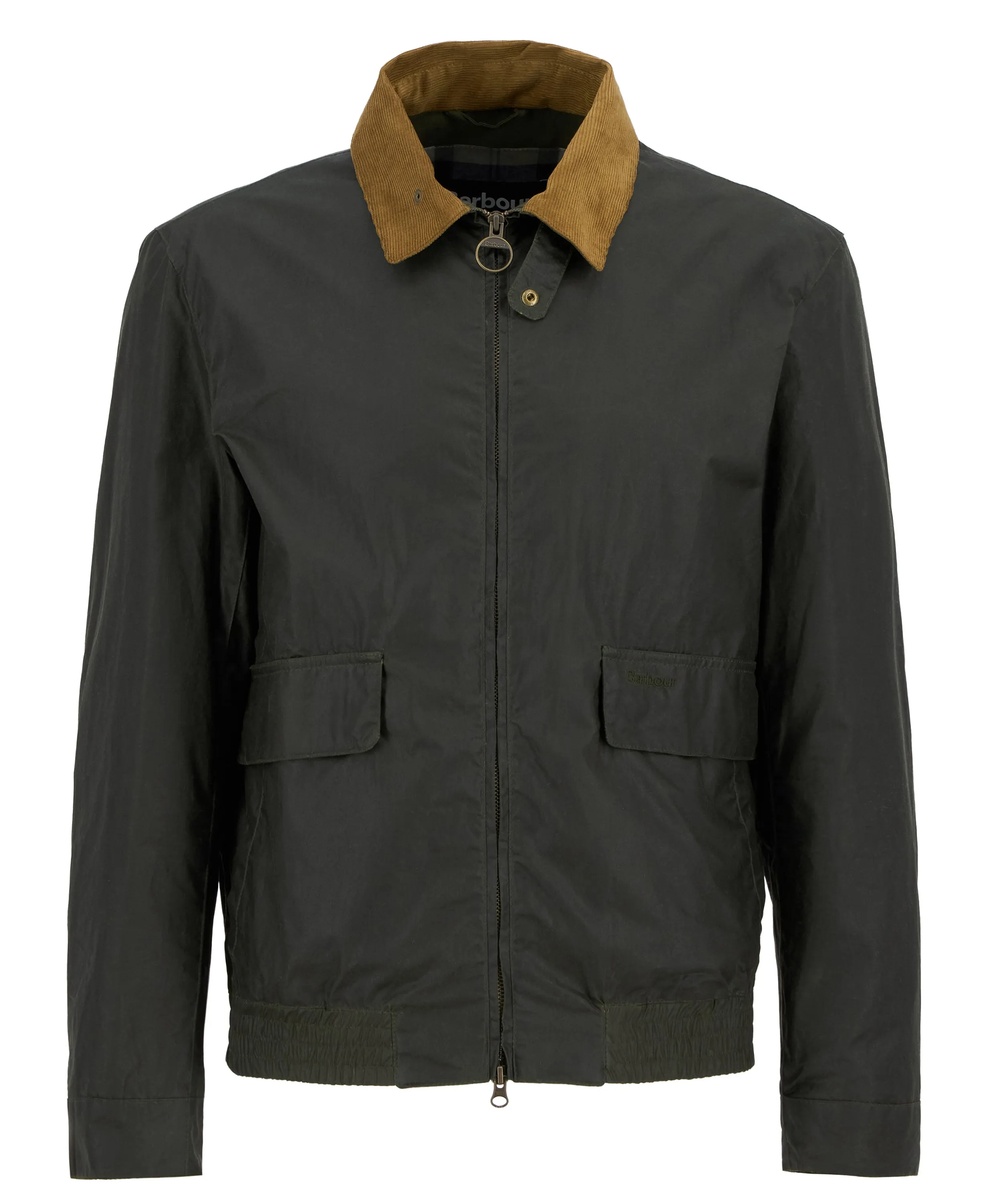 ID25117-Barbour Olive Newbury Wax Jacket Velcro Fasten