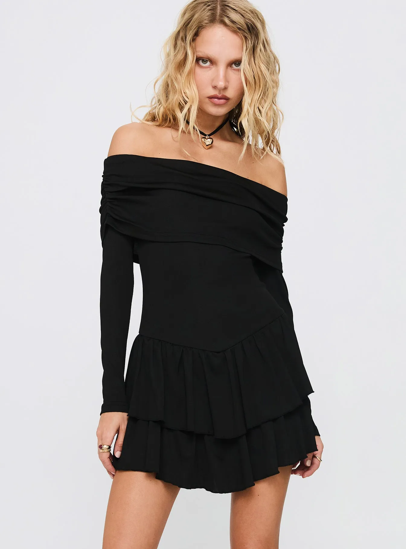 Wispy Off Shoulder Playsuit Black Balanced Texture Weekend Fresh