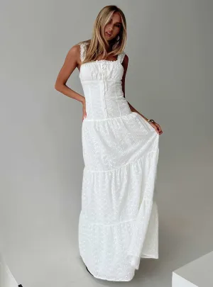 State Of Grace Embroidered Maxi Dress White Crinkle Effect Natural Tones