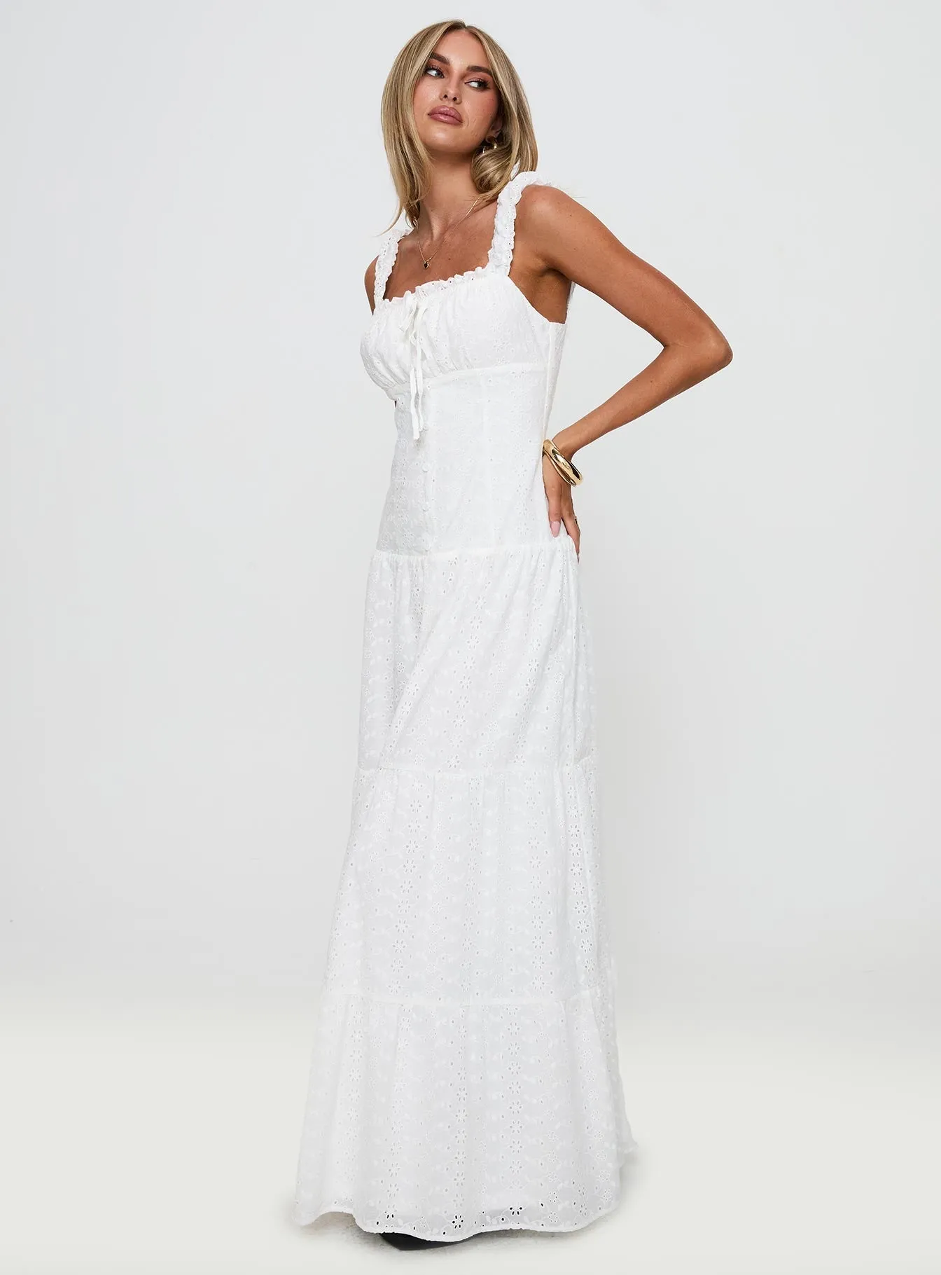 State Of Grace Embroidered Maxi Dress White Smooth Curve