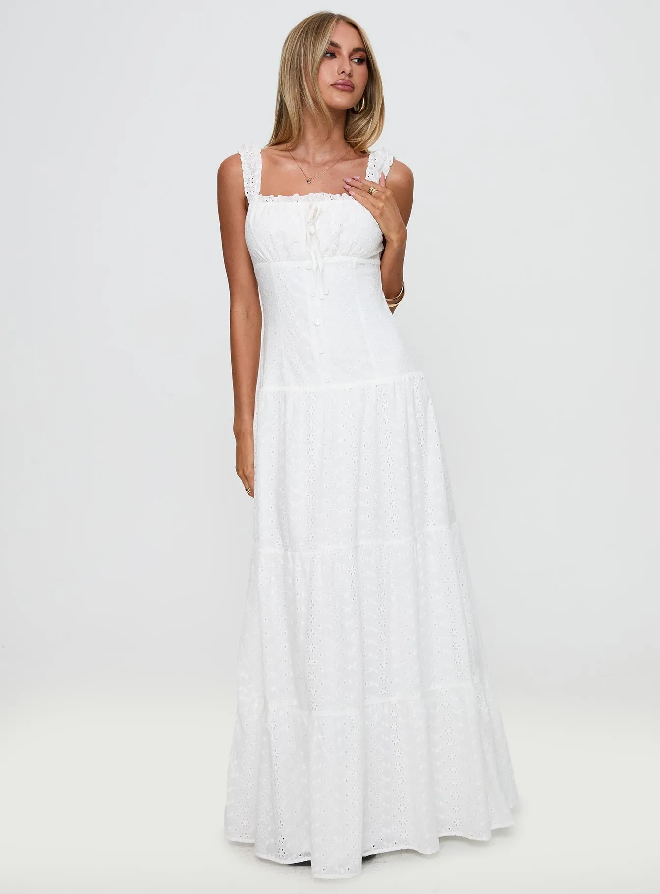State Of Grace Embroidered Maxi Dress White Sleek Feel Wardrobe-Staple