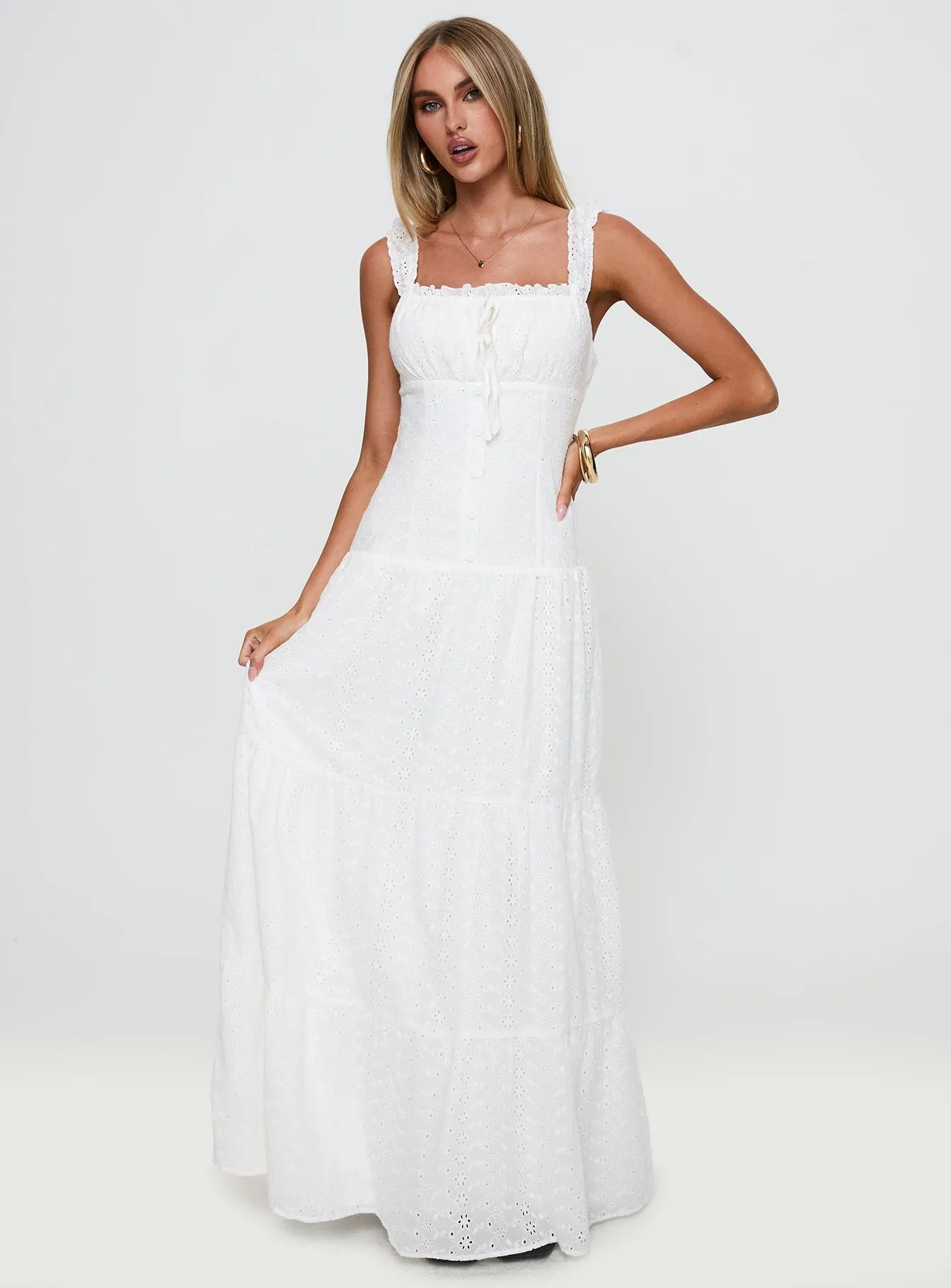NonIrritatingLining Smart Fashion State Of Grace Embroidered Maxi Dress White