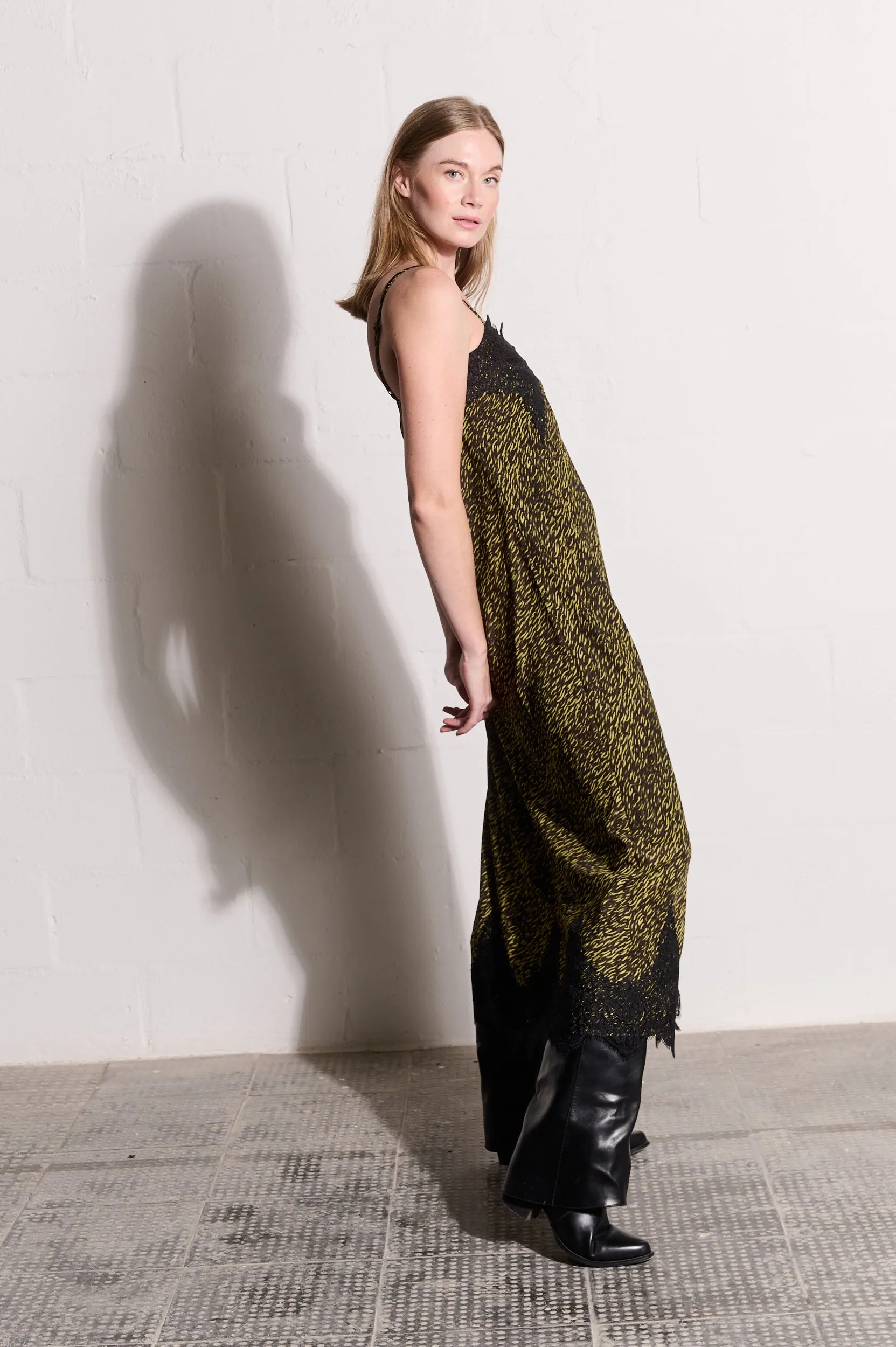 NonChafeSeams Scandi Light Bias Slip Dress in Lime Spittle