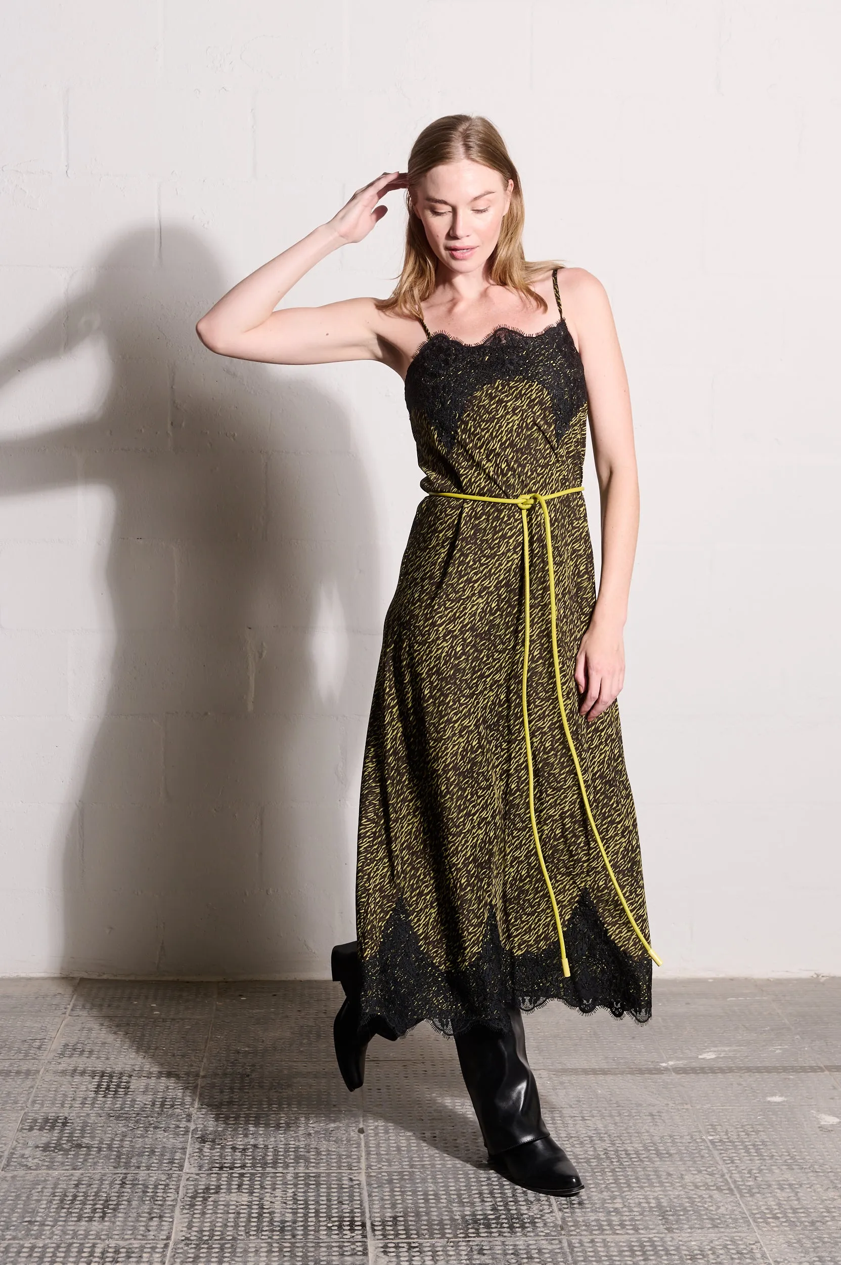 Happy Soul Travel-Pack Bias Slip Dress in Lime Spittle
