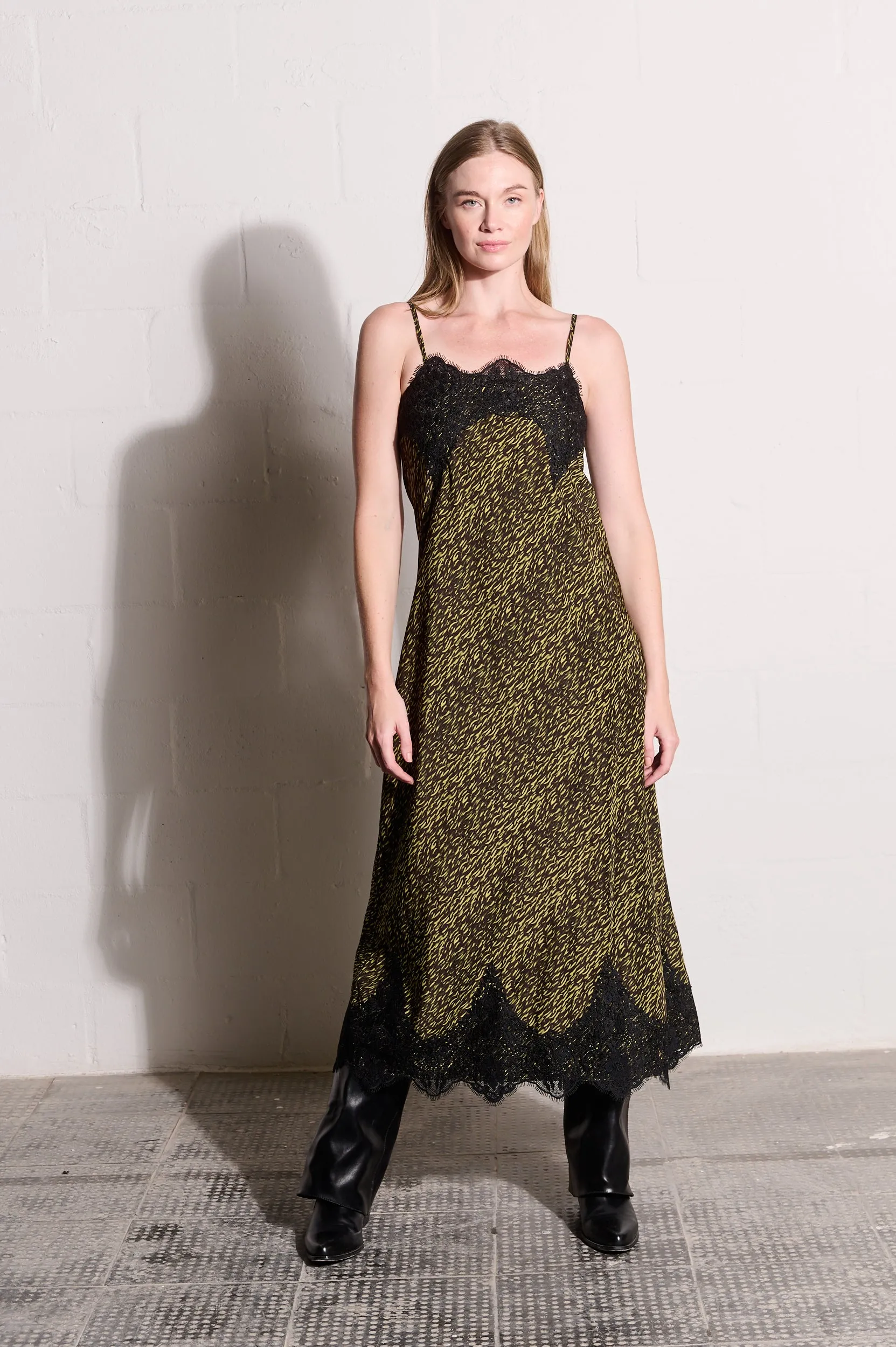 Bias Slip Dress in Lime Spittle Bold Statement New Spirit