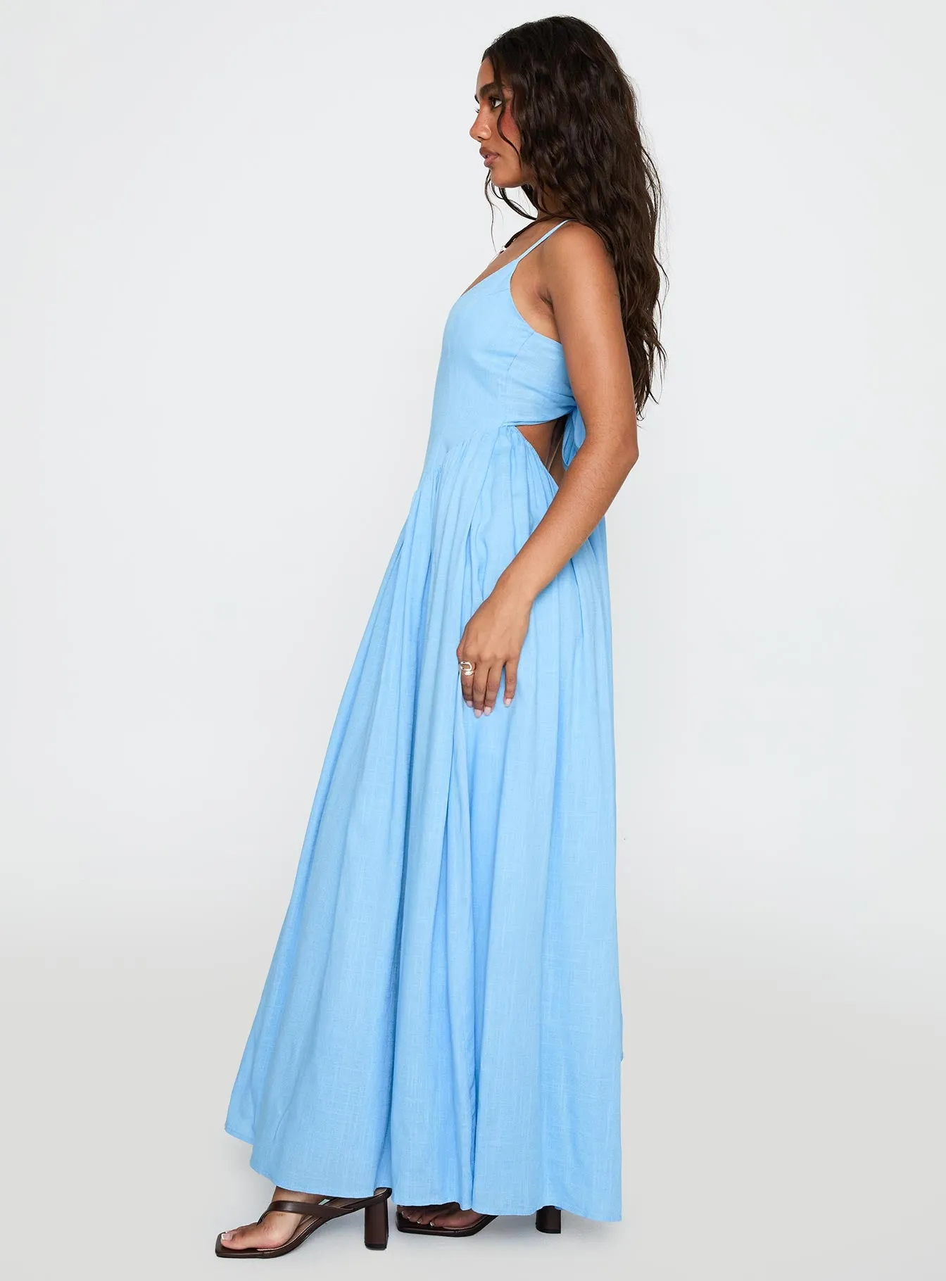 Soft Profile Casual Feel Palisades Tie Up Maxi Dress Blue