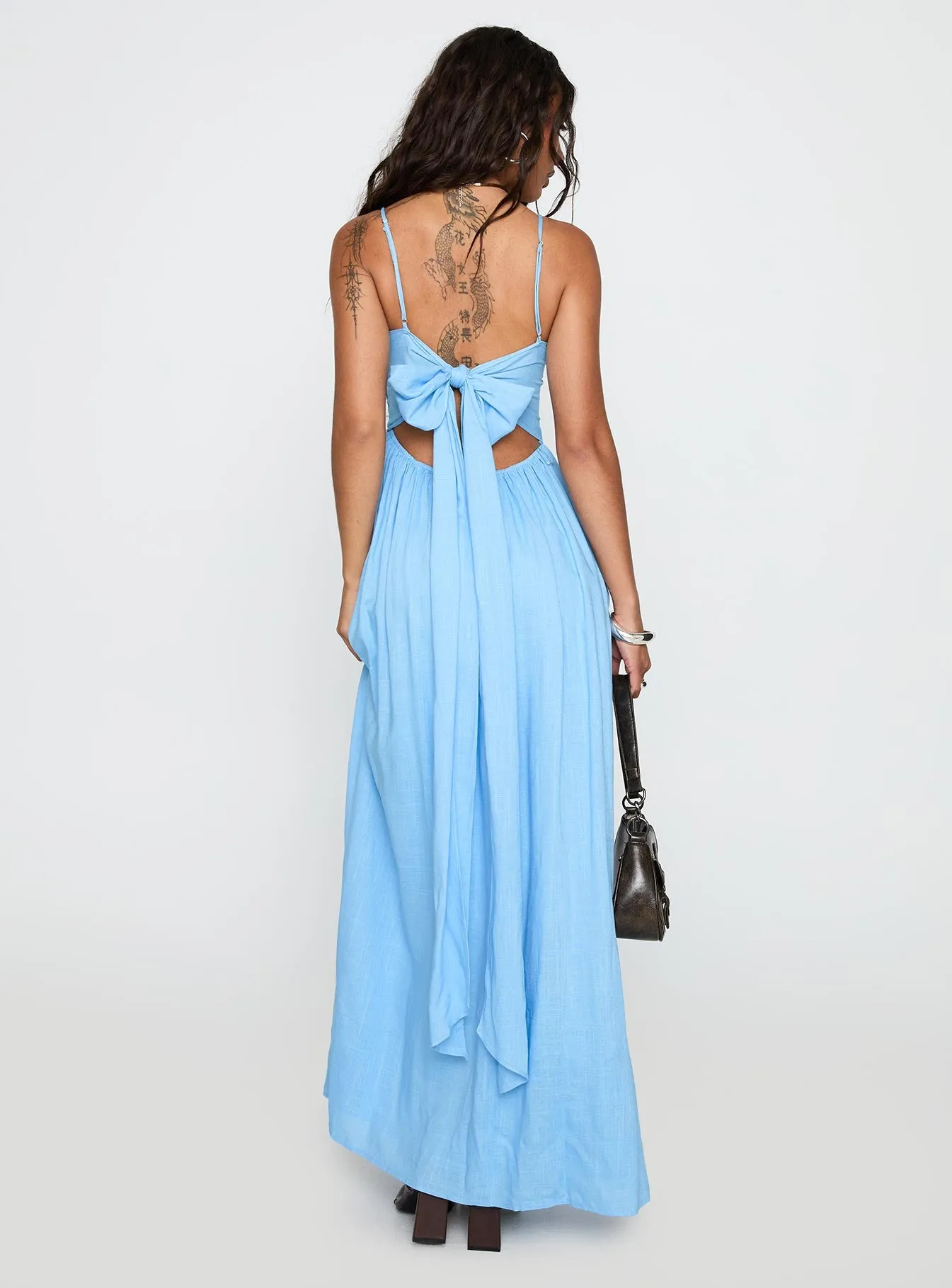 Palisades Tie Up Maxi Dress Blue Calm Lines flattering appearance