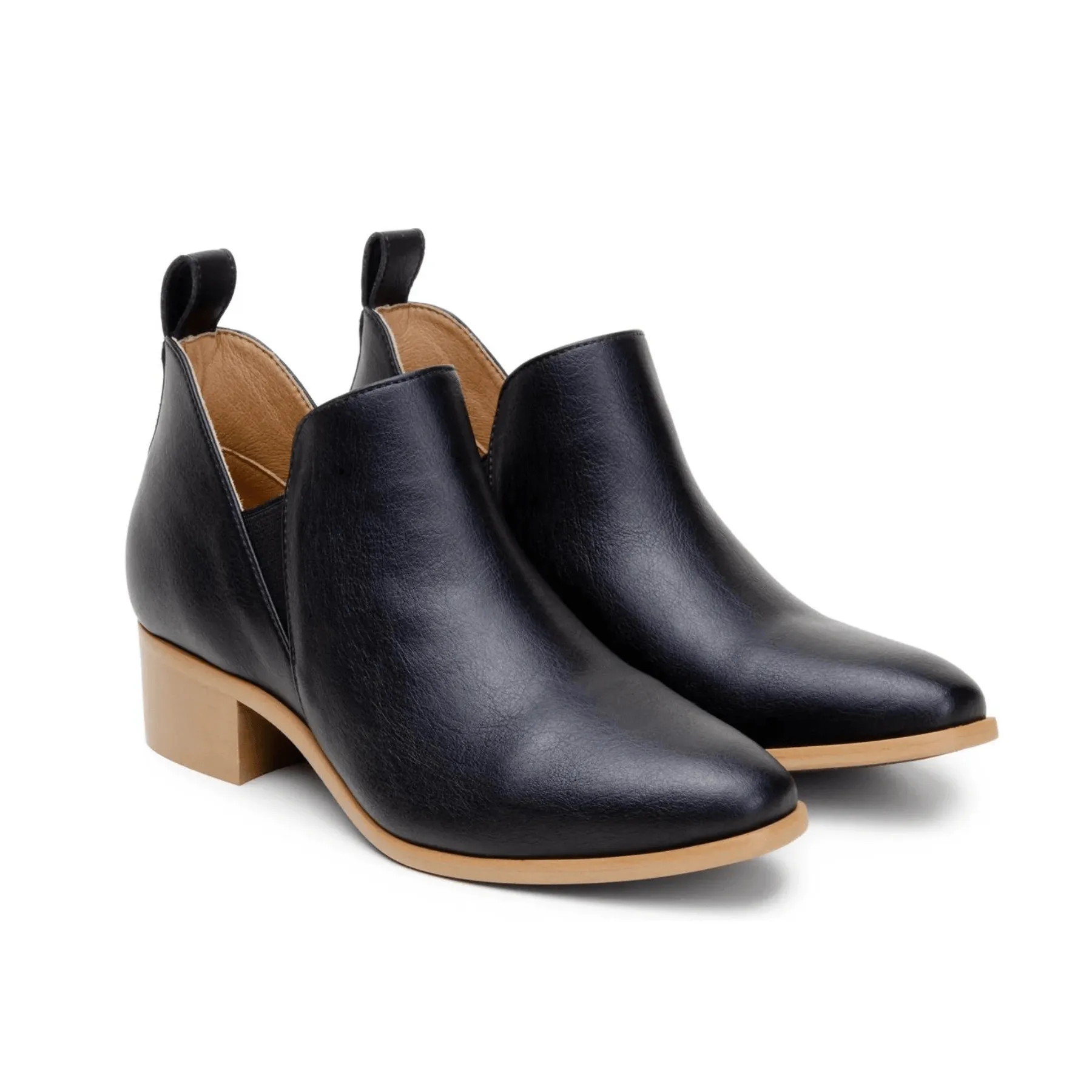 'Frankie' vegan leather pull-on bootie by Zette Shoes - black Cozy Footwear Comfort Straps
