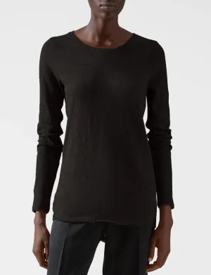 Slub Jersey Long Sleeve Destroyed Wash Crew, Black Eco friendly materials