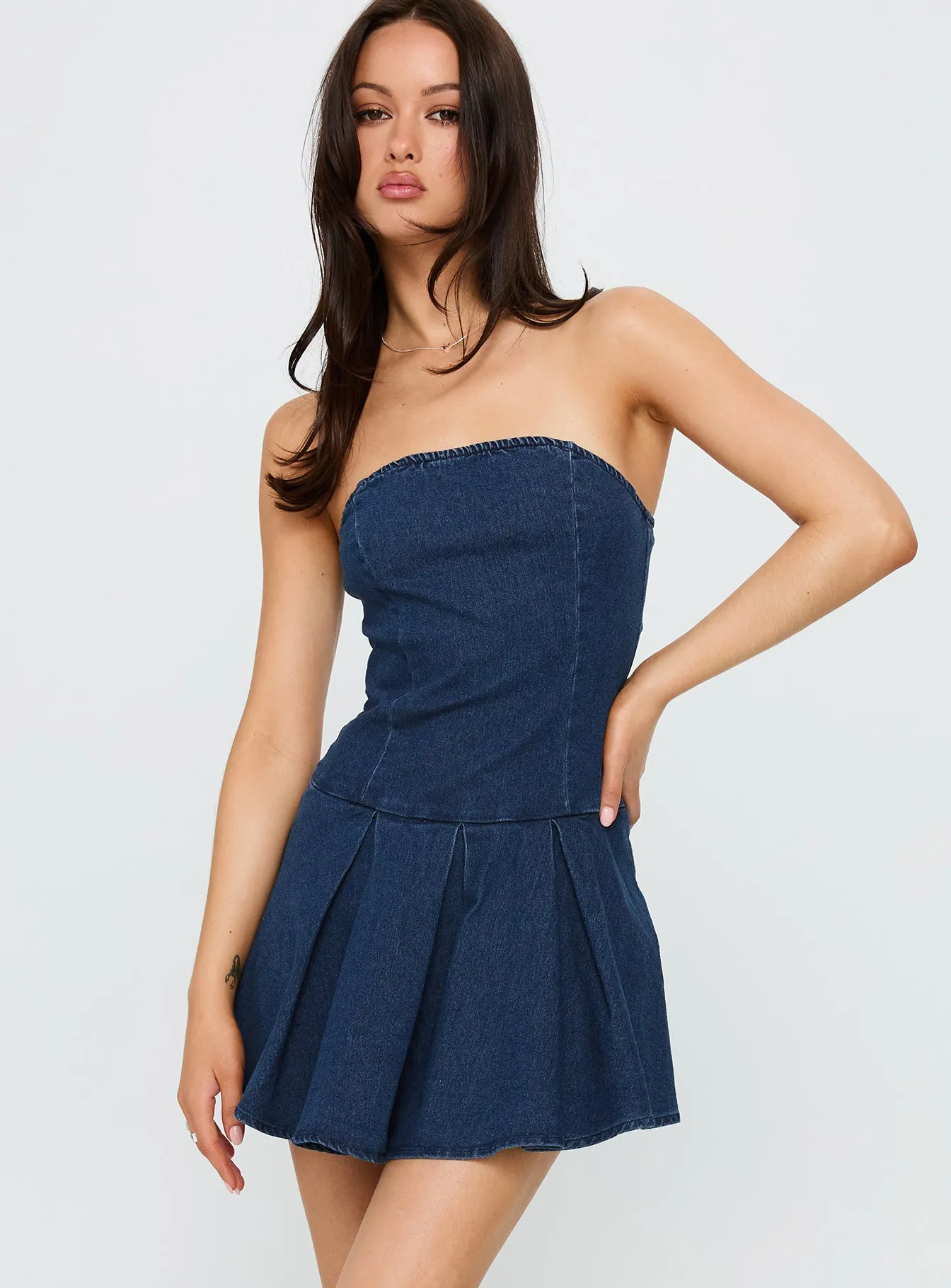 Chic Vibe Fantastical Strapless Playsuit Dark Denim