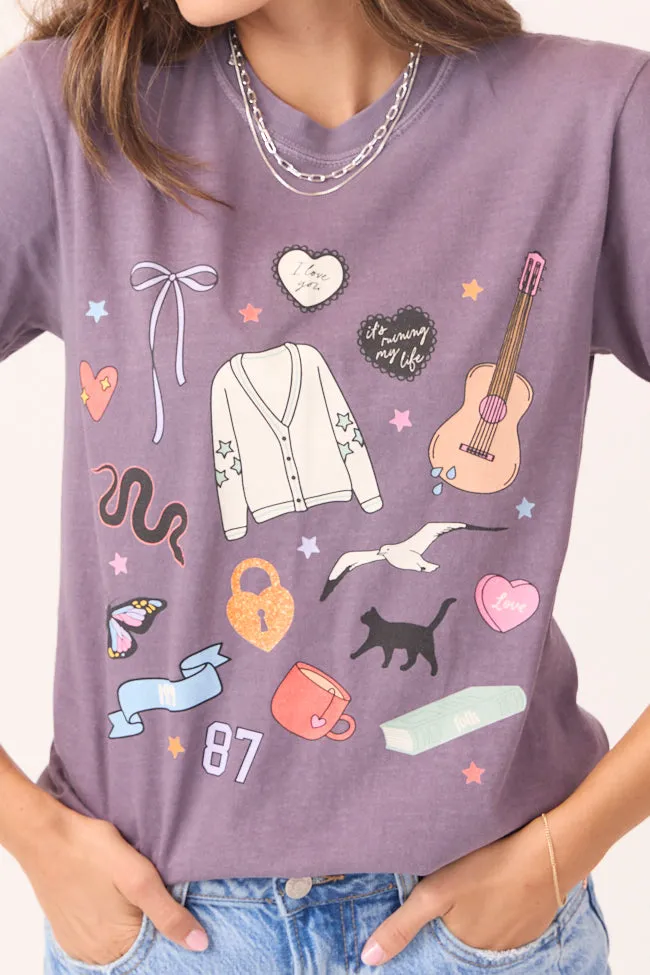 Oeko Tex Certified Eras Multi Icons Purple Graphic Tee