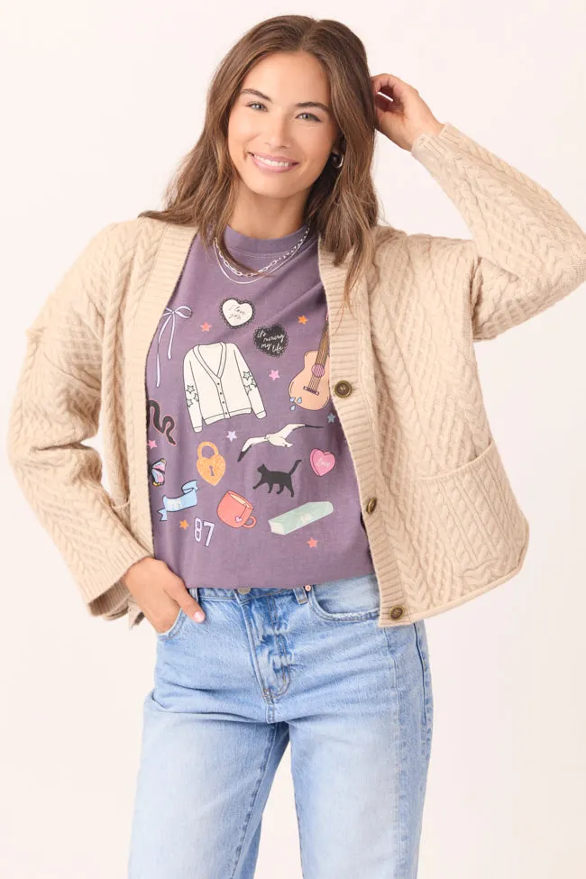 Eras Multi Icons Purple Graphic Tee Pullover Solid color purity