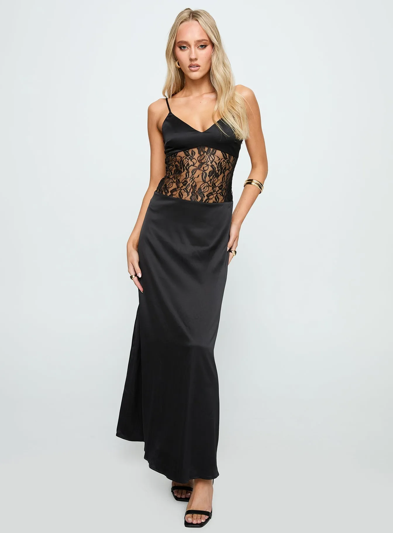 Halter-Neck Captivate Lace Maxi Dress Black