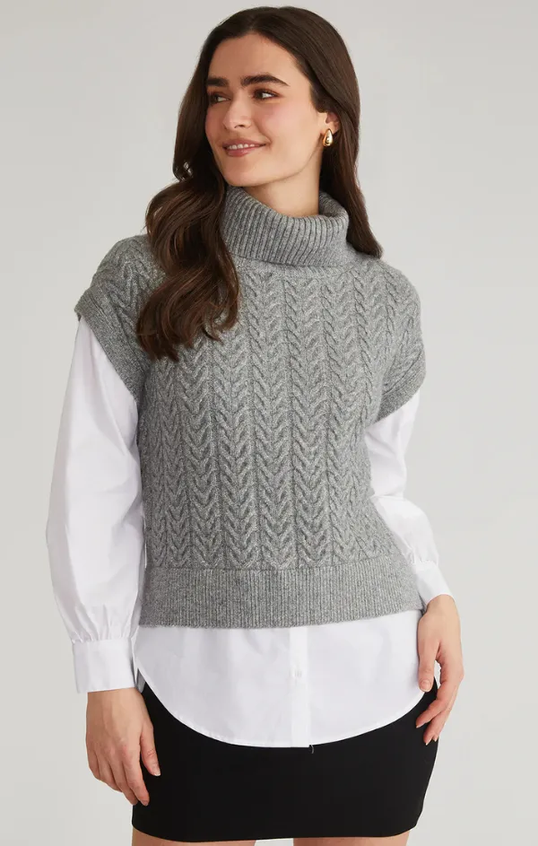 Sofia Twofer Cable Vest Tunic Sweater Everyday Comfort AntiSnag Yarn Technology
