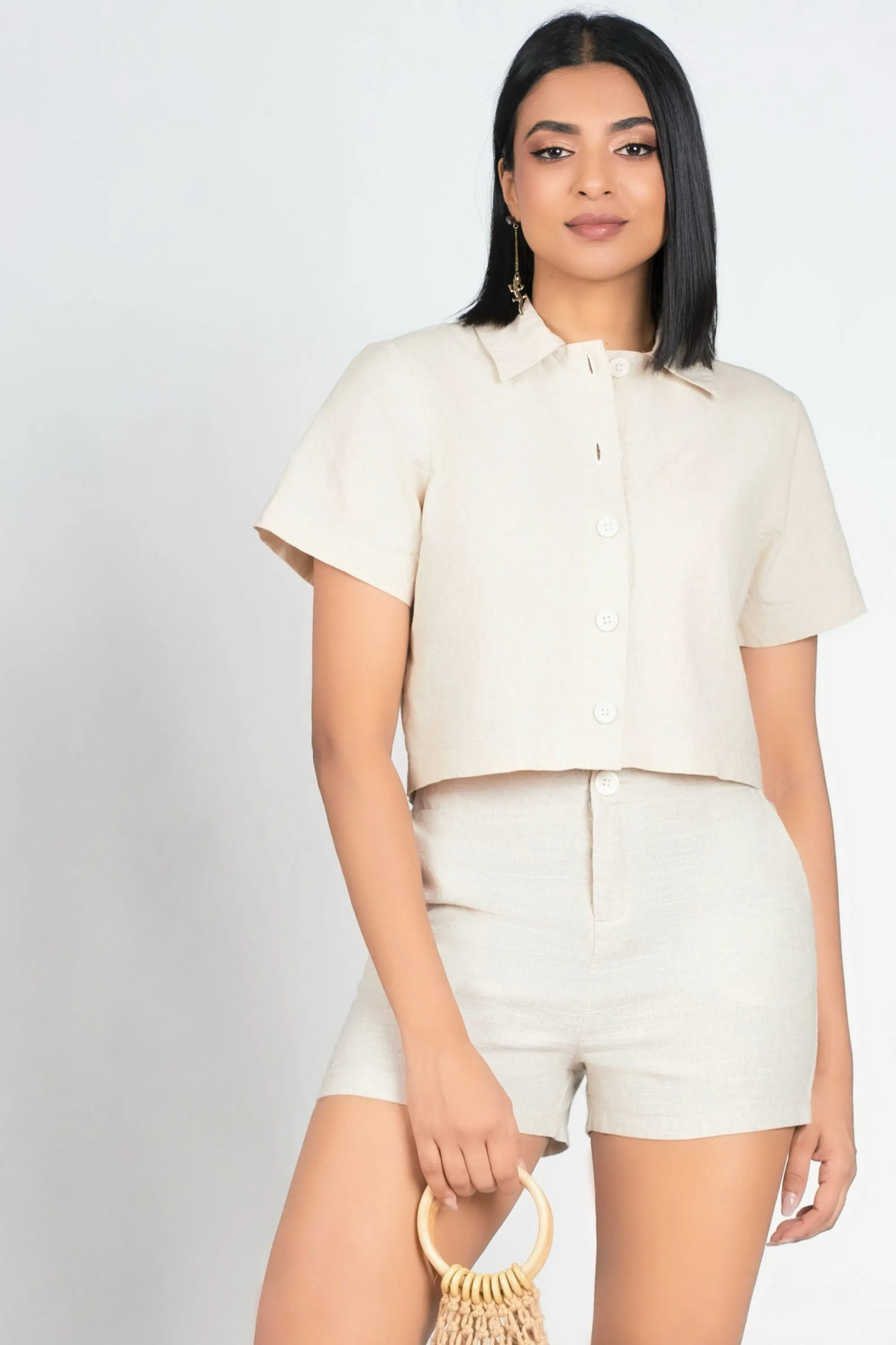 Beige Cropped Shirt casual outing