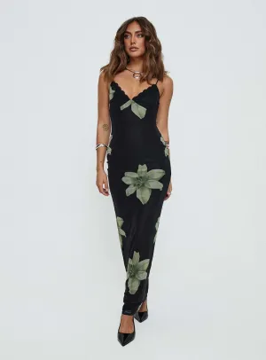 Stardrop Maxi Dress Black Floral Retro Detail Sporty-Look