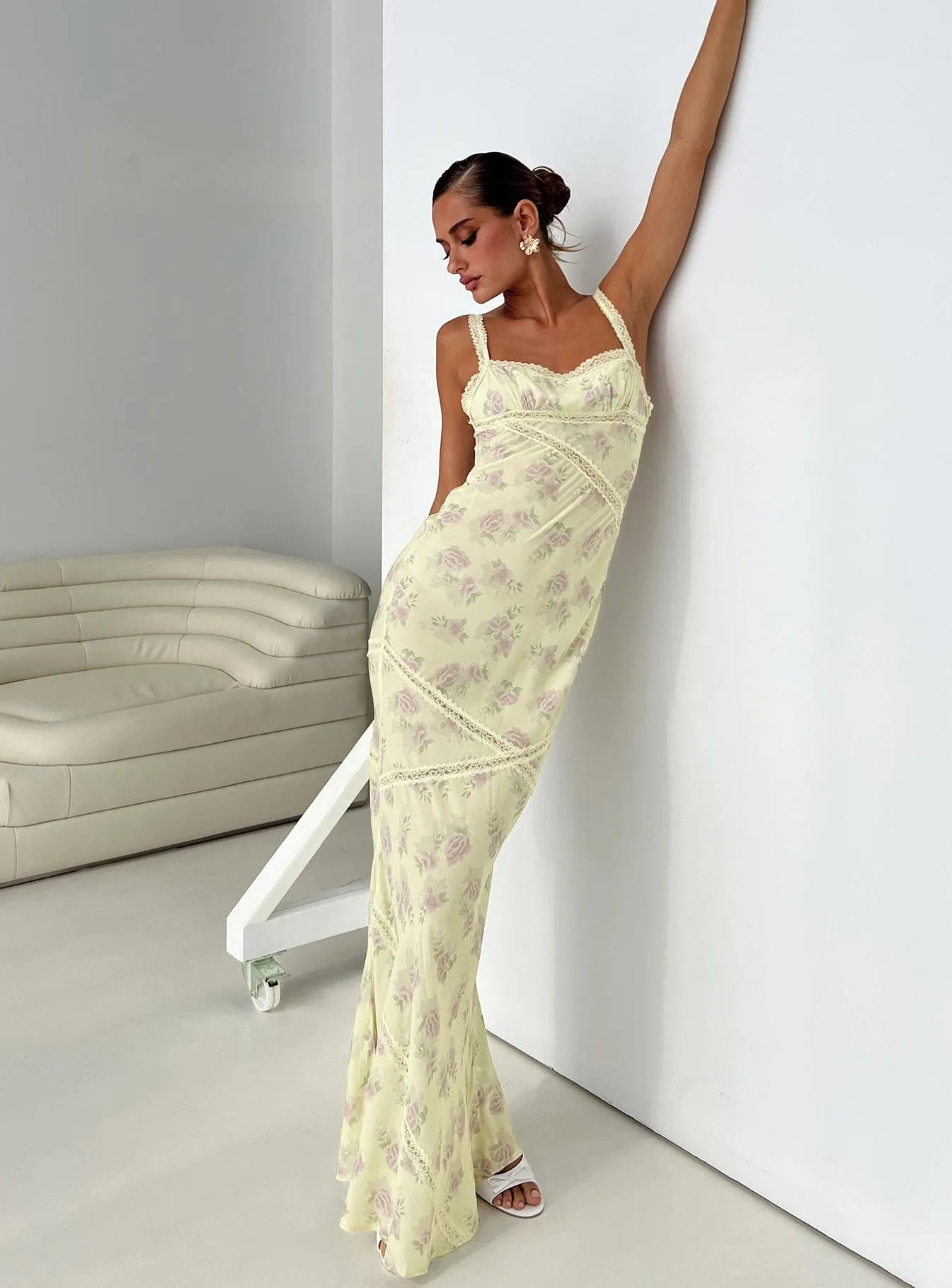 Fashionable appearance Off-Shoulder Gardens Of Babylon Lace Maxi Dress Lemon Floral
