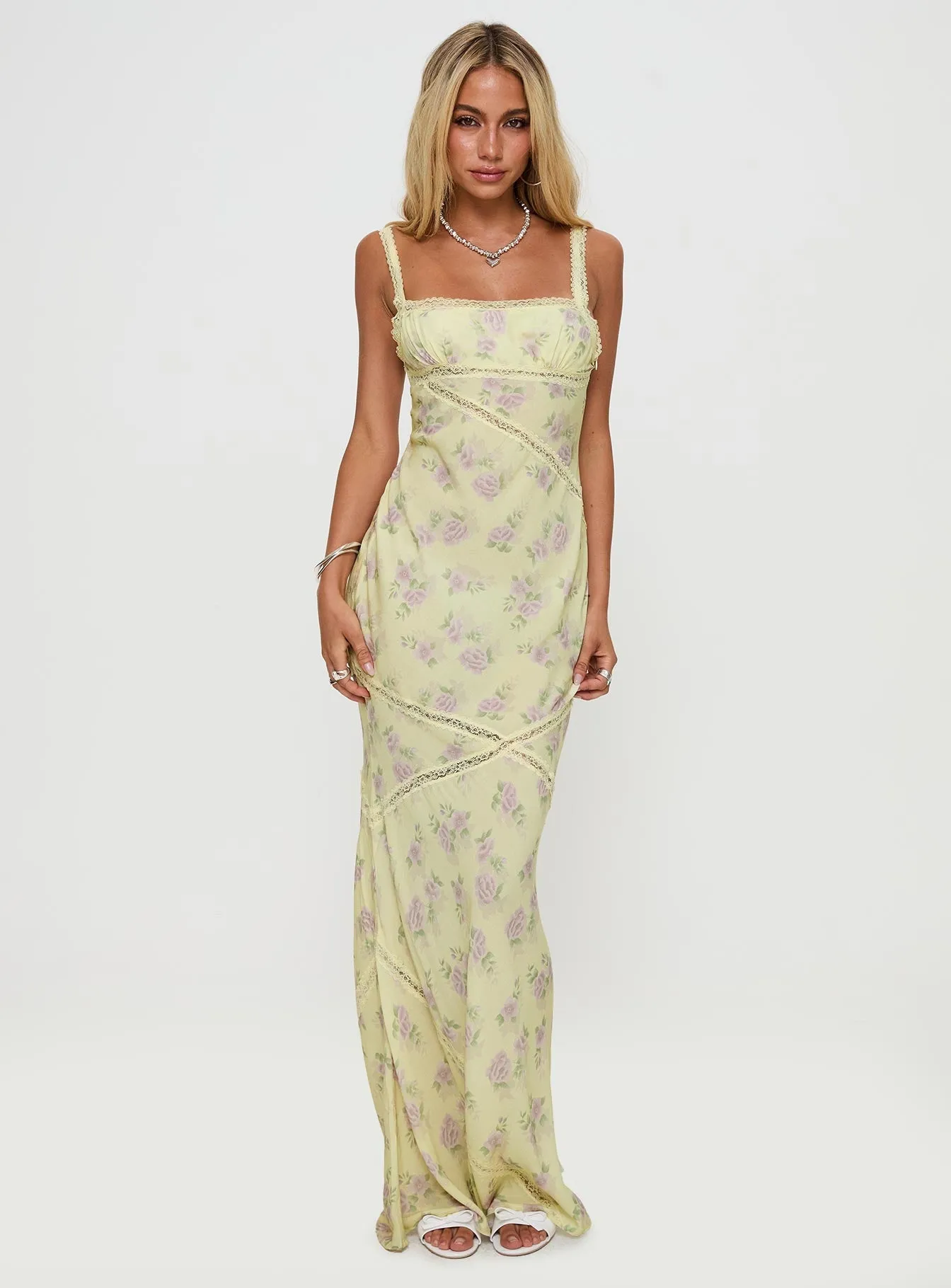 Minimalist fit-and-flare Gardens Of Babylon Lace Maxi Dress Lemon Floral