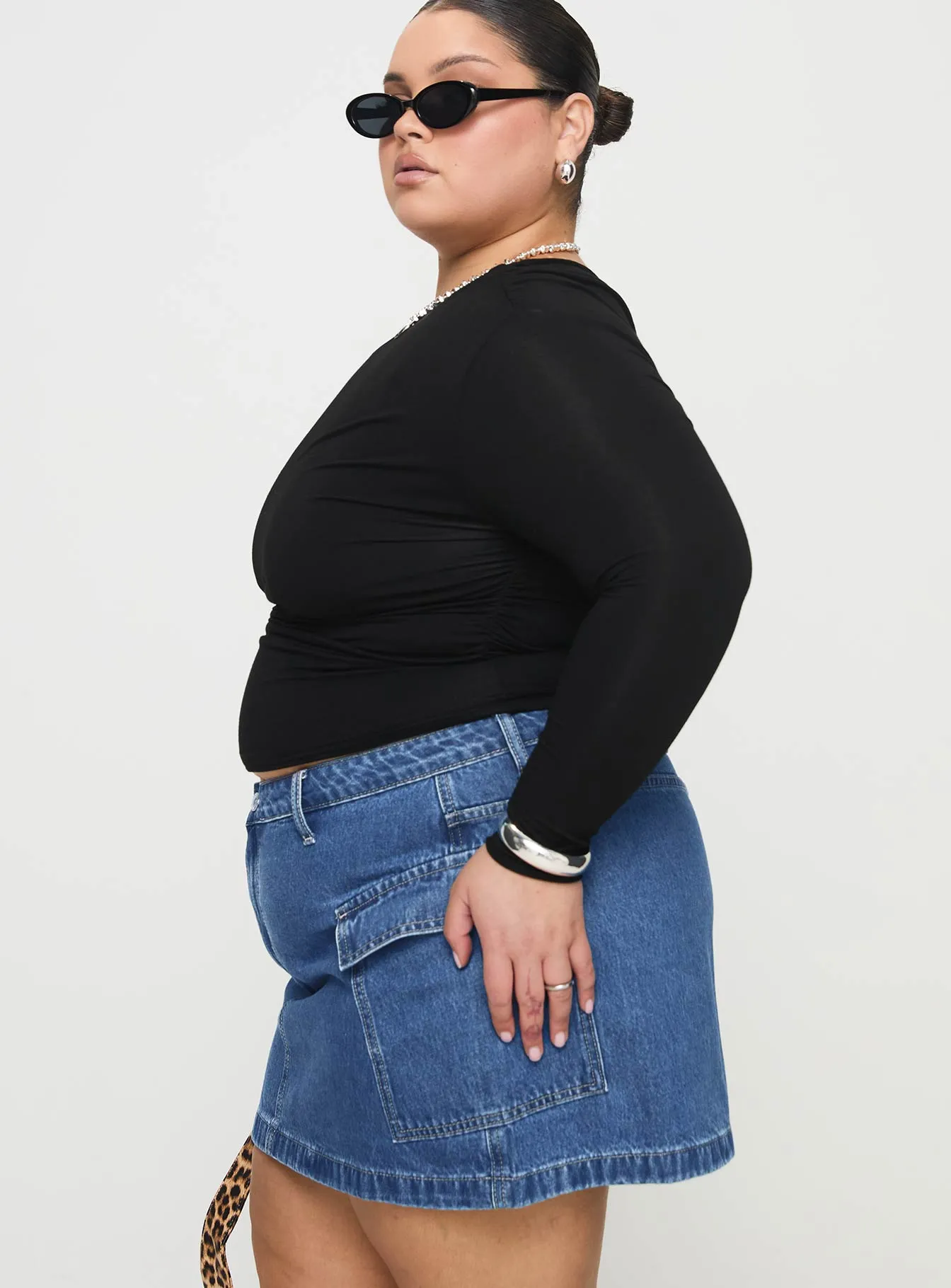 Neutral Tones Zakai Cargo Denim Mini Skirt Mid Blue Curve