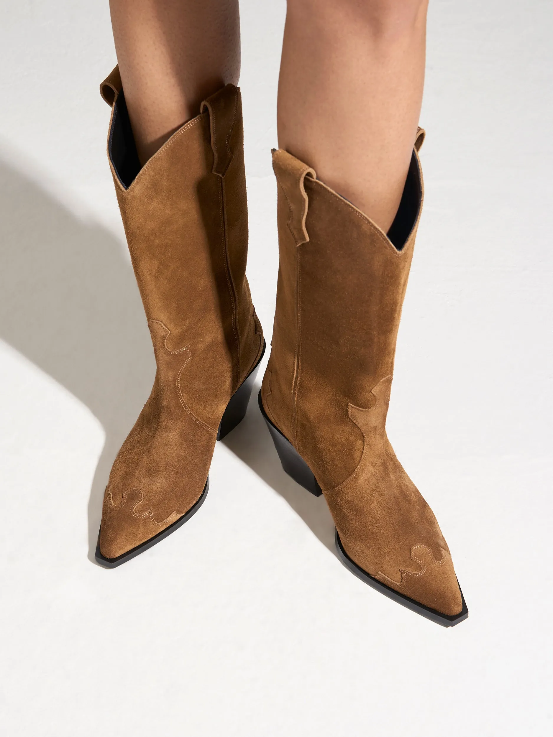 Premium Leather Mixed Textures Ariel Suede Cowboy Boots