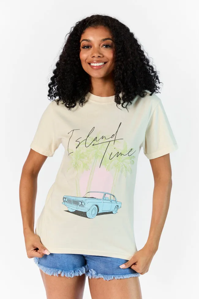 Island Time Ivory Graphic Tee Sublimation Printed Collar