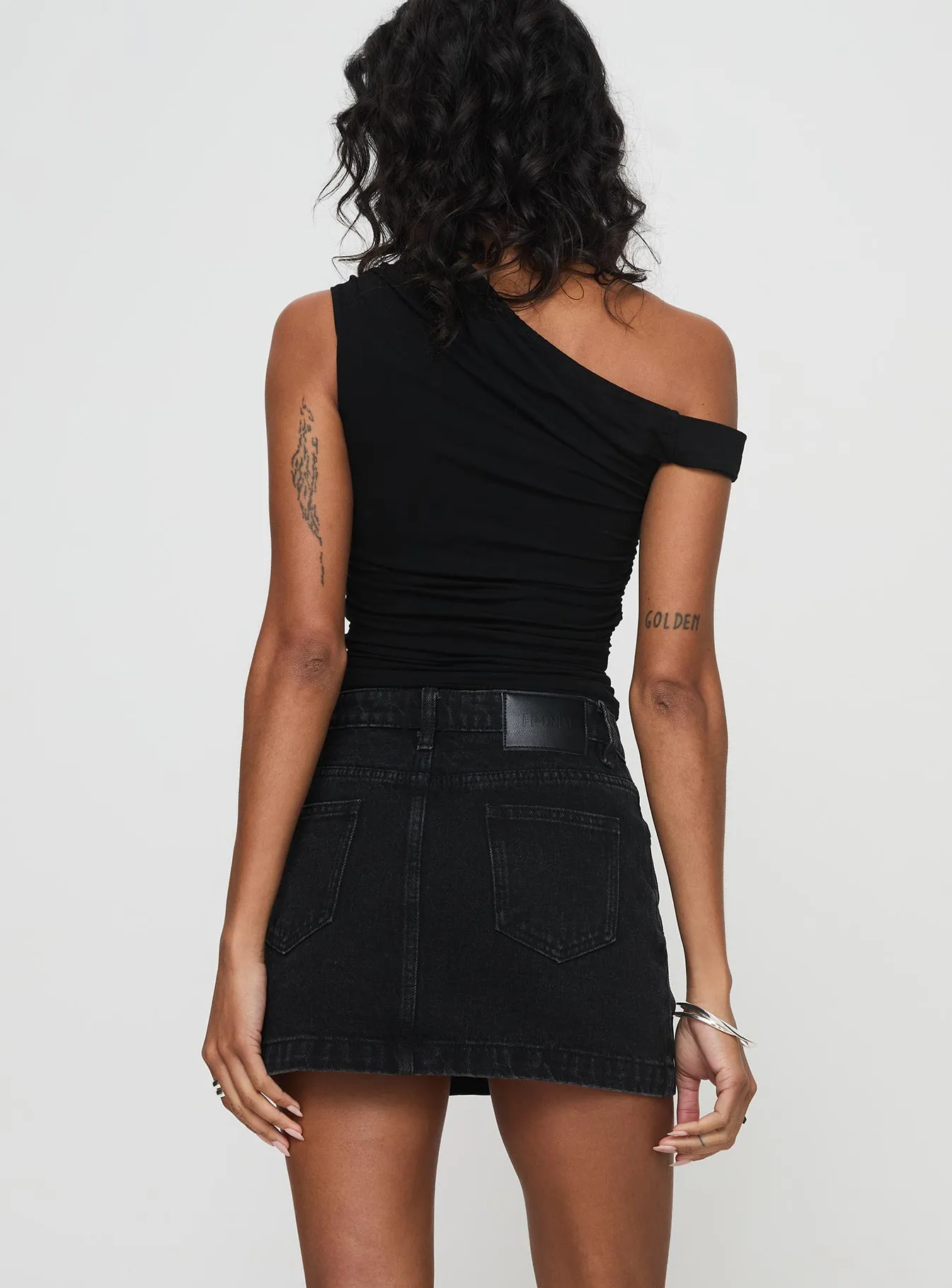 Fashion Combo Nickei Denim Mini Skirt Washed Black