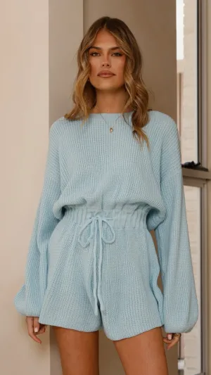 Sol Knit Playsuit - Blue Simple Classic Layered Cuff