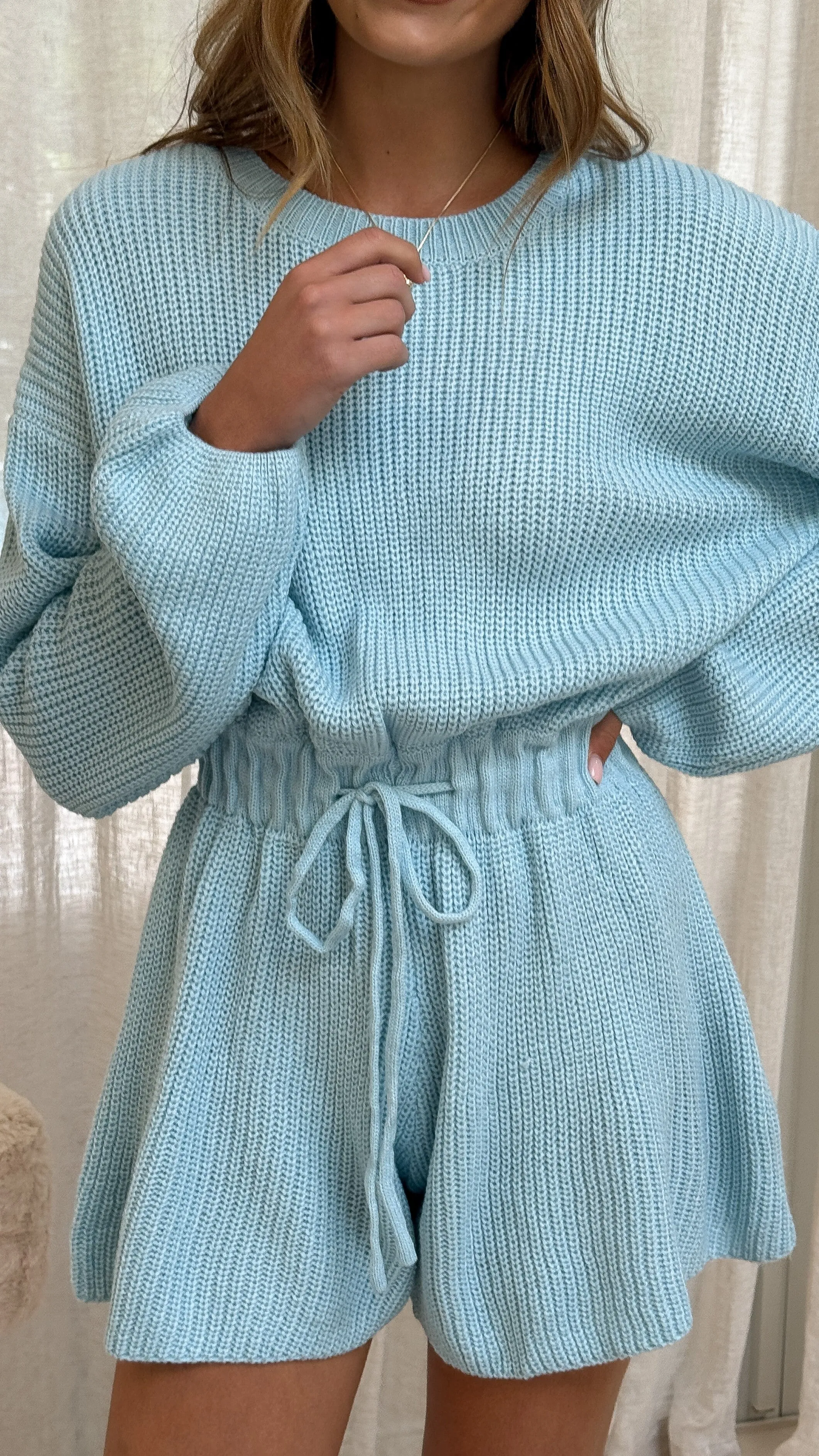 Sol Knit Playsuit - Blue Lightweight texture