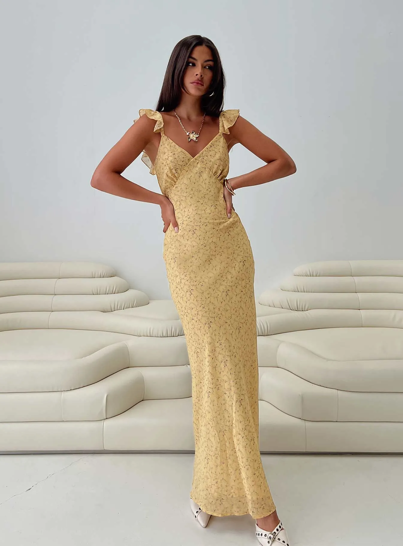 Dearlie Frill Maxi Dress Multi Snag-Resistant Comfortable Waistband