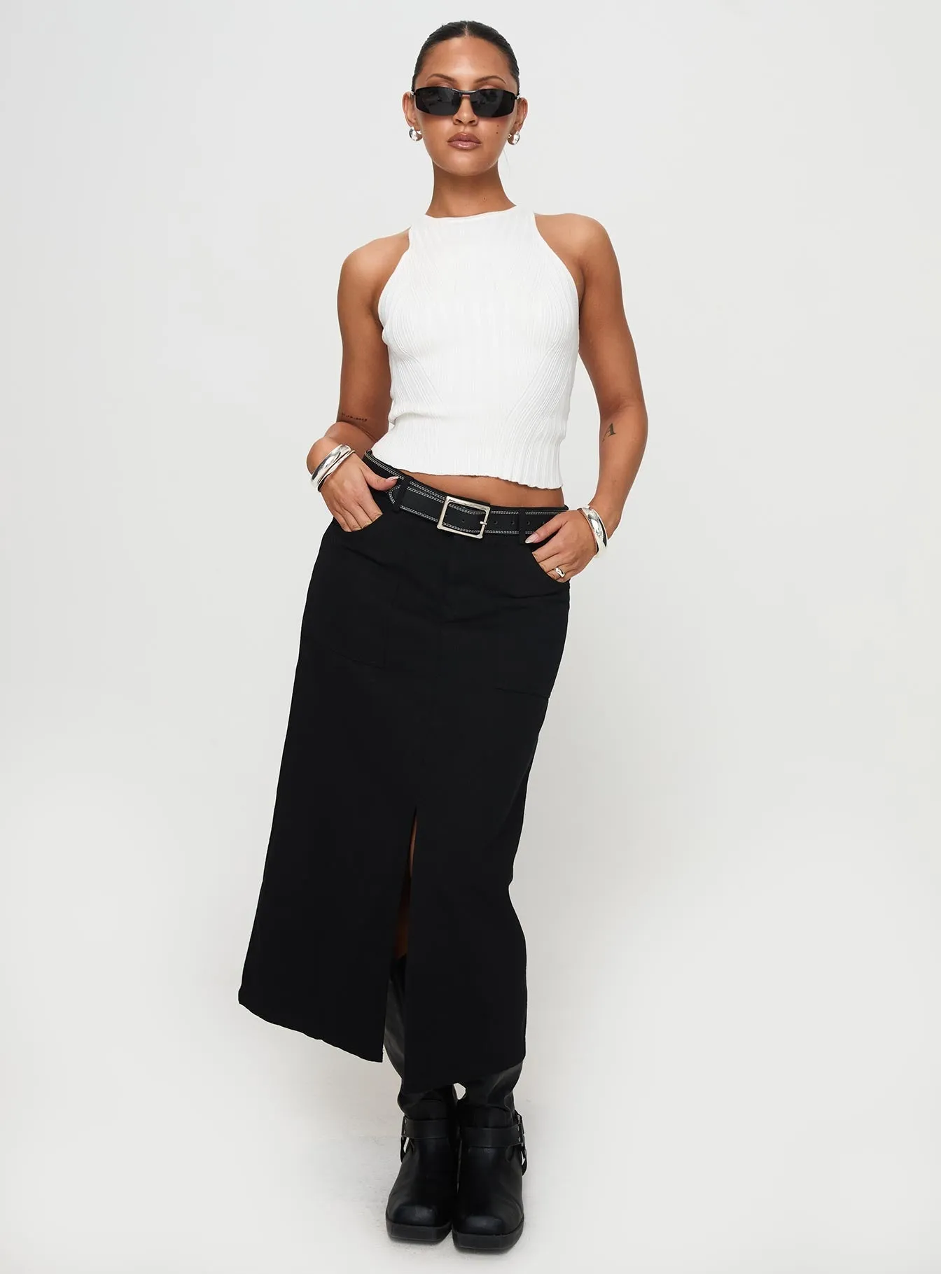 Laidback Feel Pure Vibes Sumac Midi Skirt Black