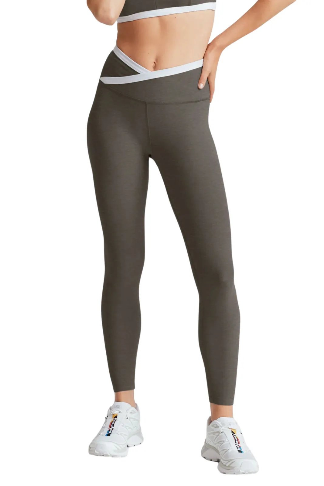 Spacedye Outlines High Waisted Midi Legging , True Grey Heather/Cloud White Extra Soft Fitness Lover