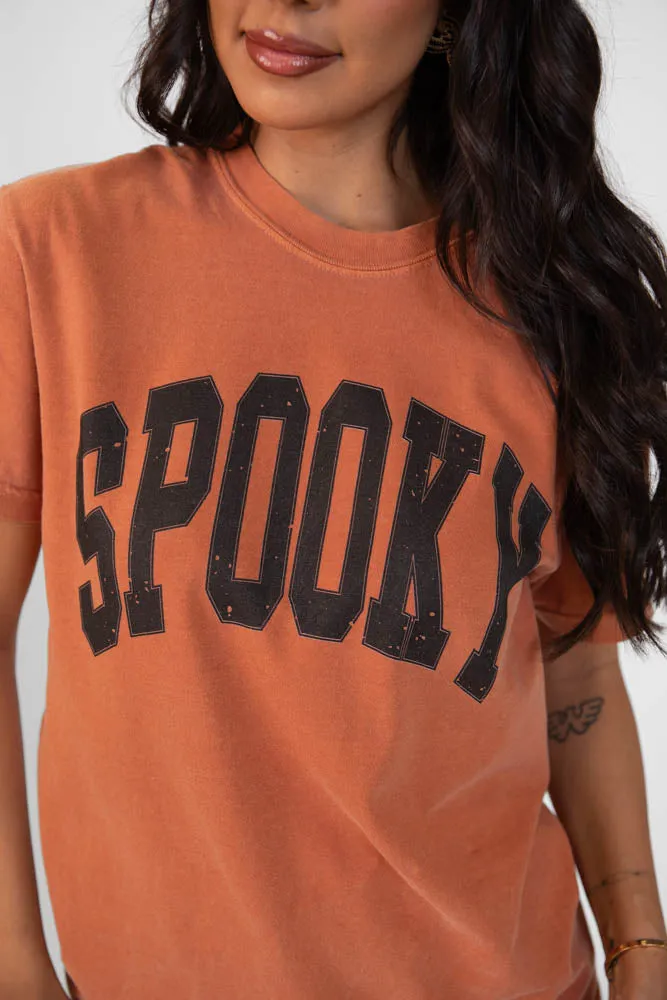 Boat neck style Spooky Block Rust Graphic Tee SALE