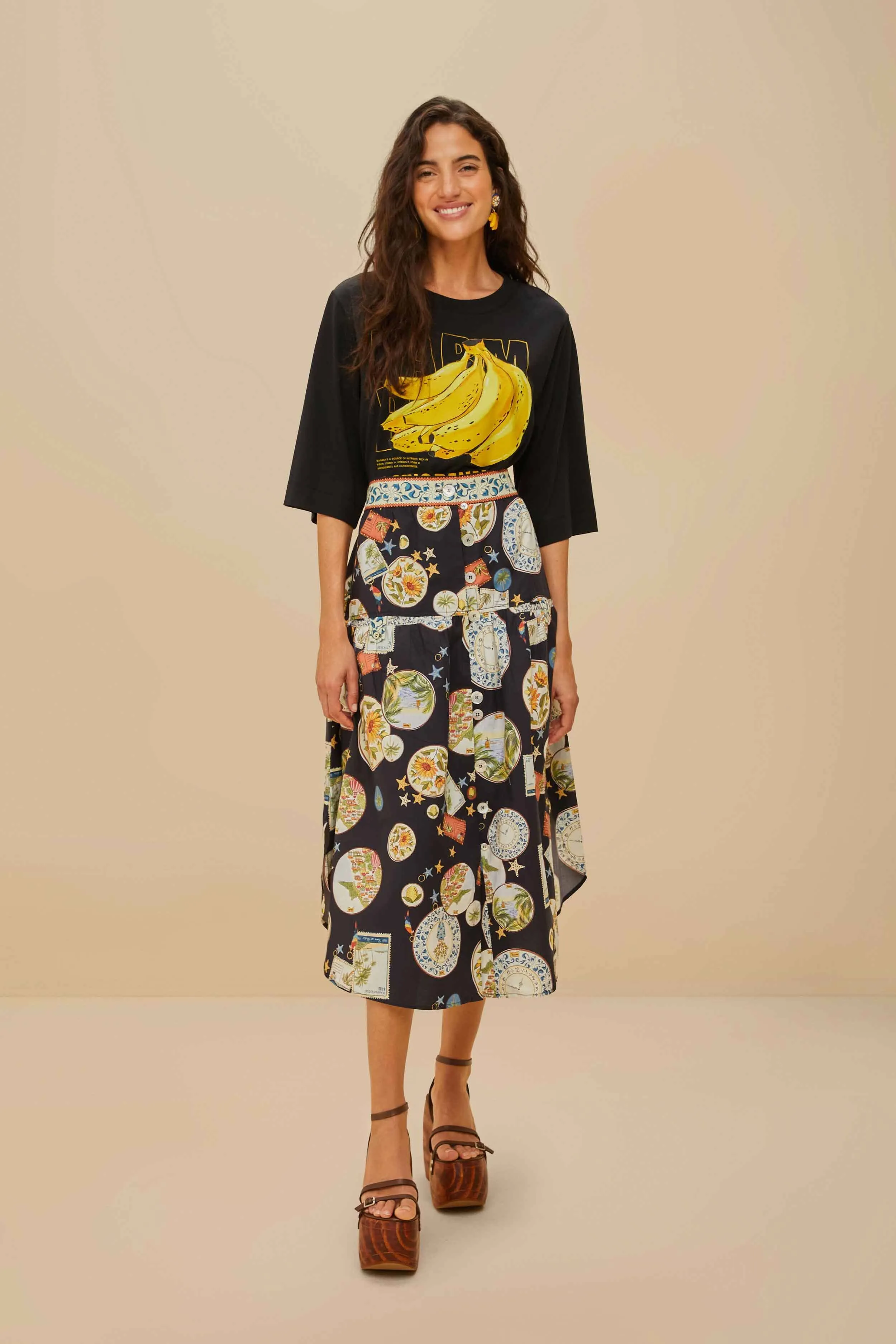 Relaxed Wearable Black Tropical Bananas Organic Cotton T-Shirt