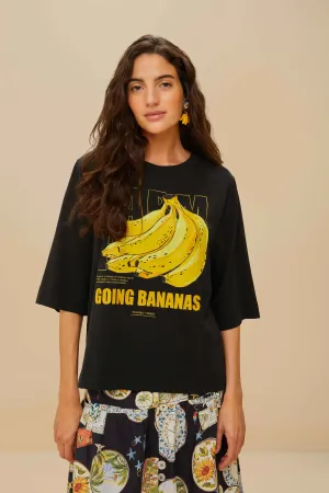 Black Tropical Bananas Organic Cotton T-Shirt hiking clothes Soft Texture