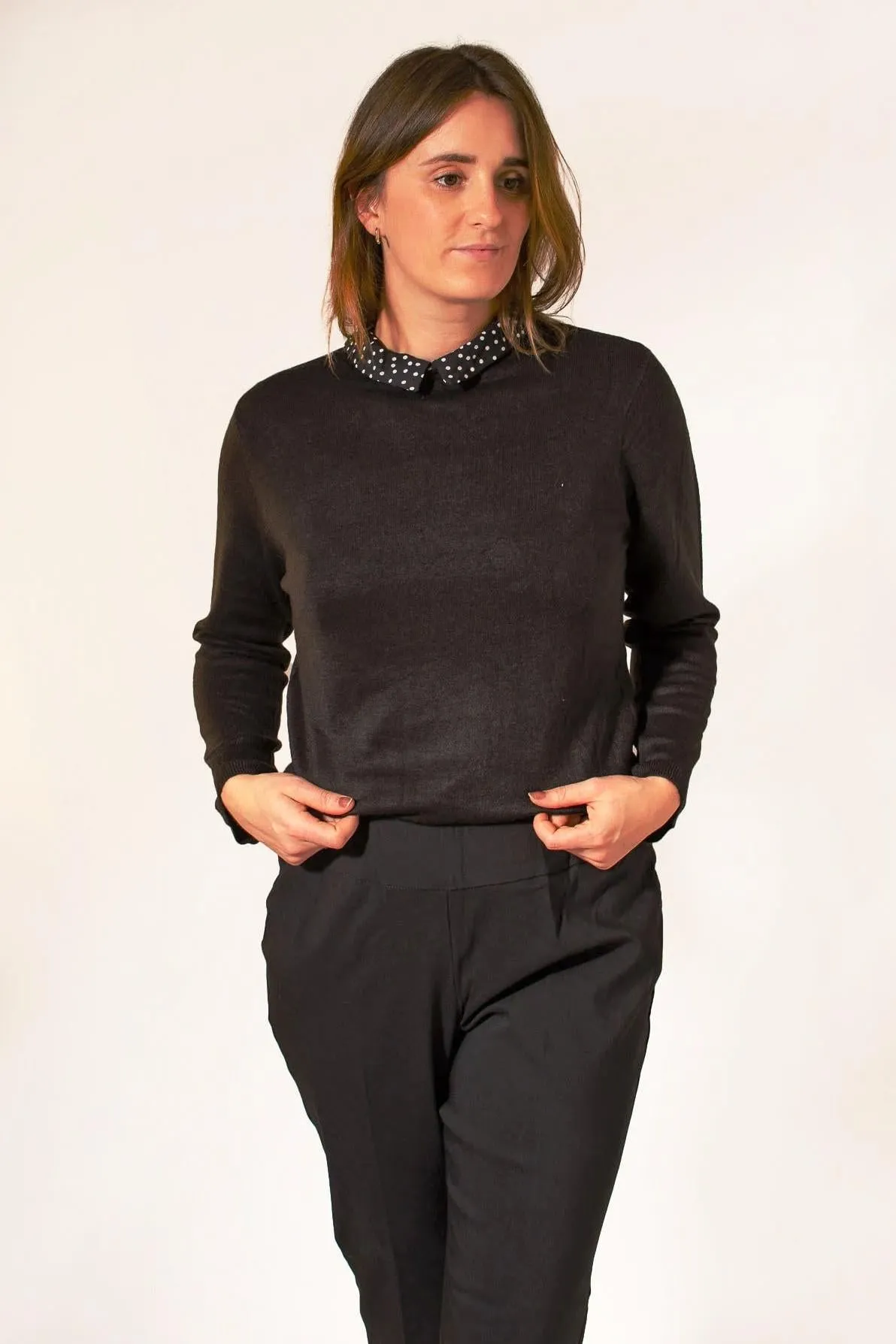 Quiet Tone Breathable mesh Spot Tie Neck Jumper