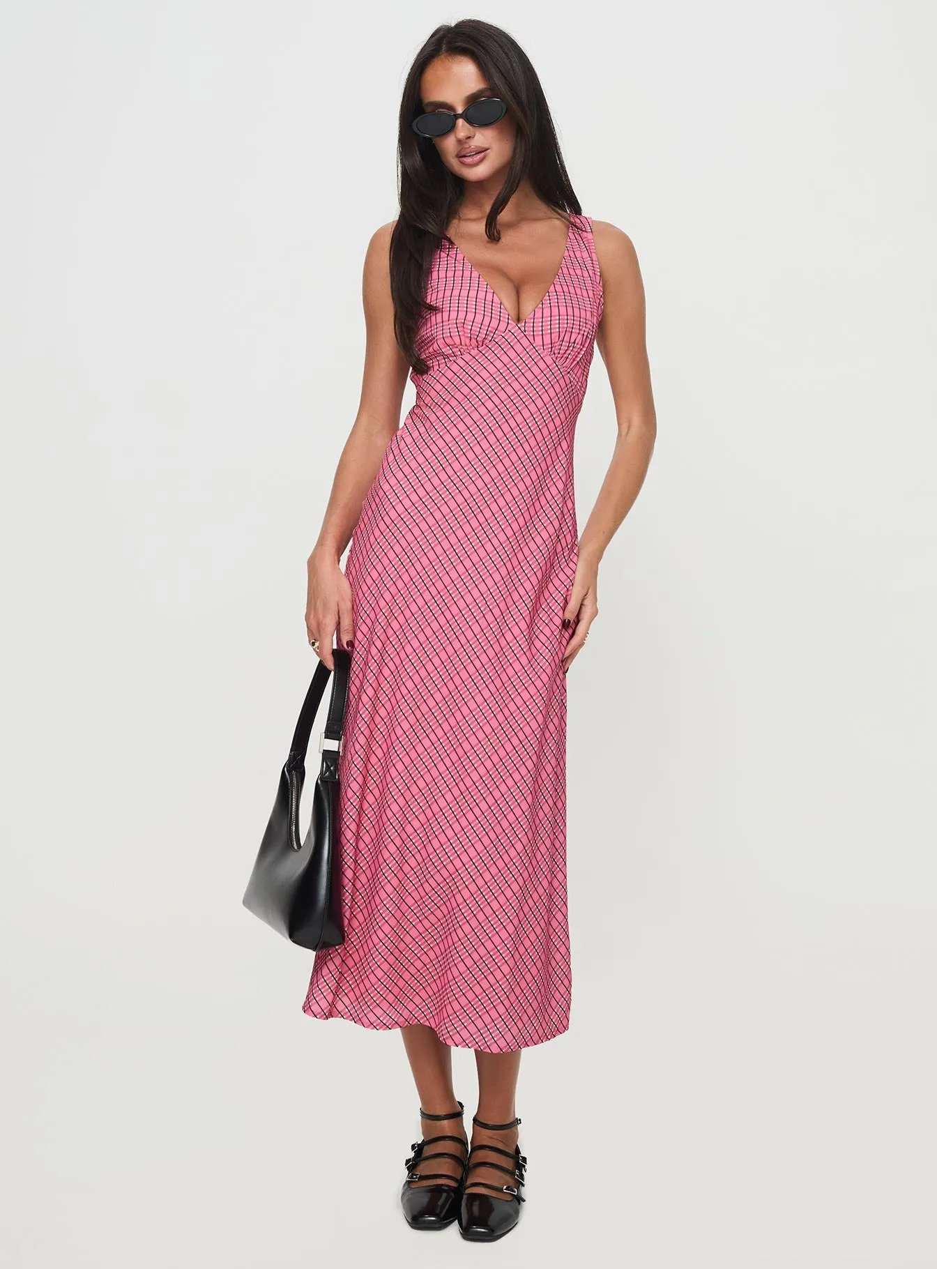 Creative Look Lightweight texture Nellie Midi Dress Pink Check