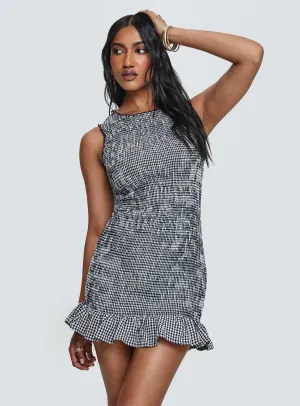 Vermicelli Mini Dress Black / White Square-Neck
