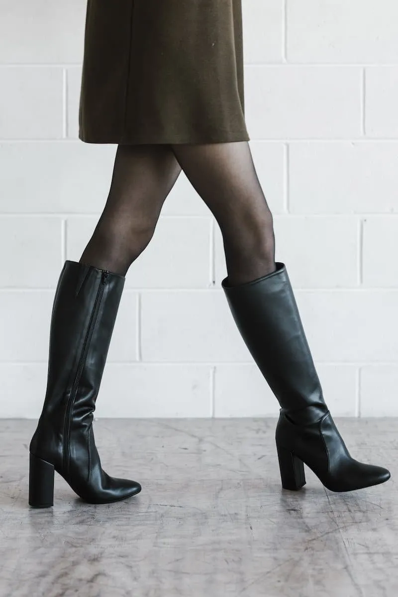 'Claudia' vegan-leather knee-high, high-heeled boot by Zette Shoes - taupe All Day Wear