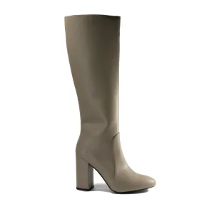 'Claudia' vegan-leather knee-high, high-heeled boot by Zette Shoes - taupe Anti Static Lining