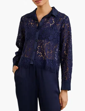 Lace Contrast Shirt, Midnight Sky Light Casual Wear Everyday Flex